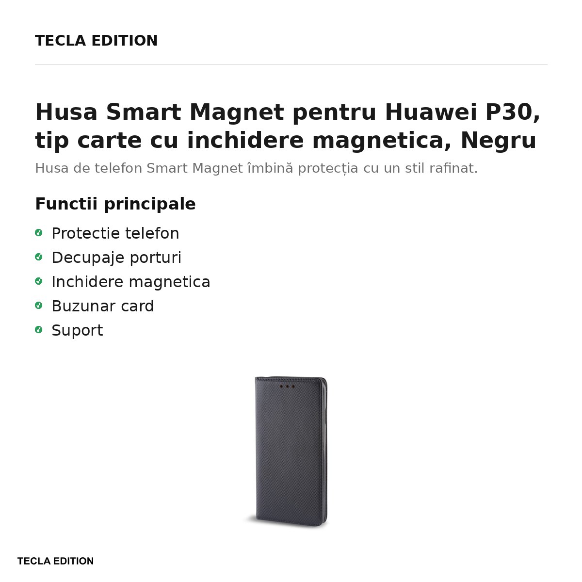 Husa Smart Magnet pentru Huawei P30, tip carte cu inchidere magnetica, Negru [2]