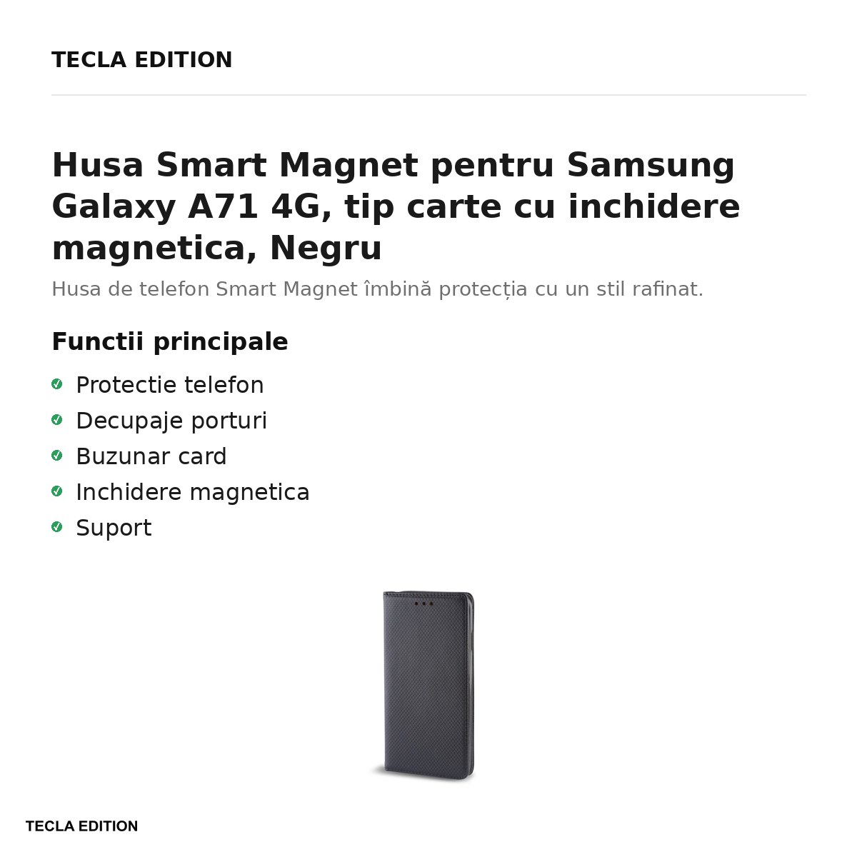Husa Smart Magnet pentru Samsung Galaxy A71 4G, tip carte cu inchidere magnetica, Negru [2]