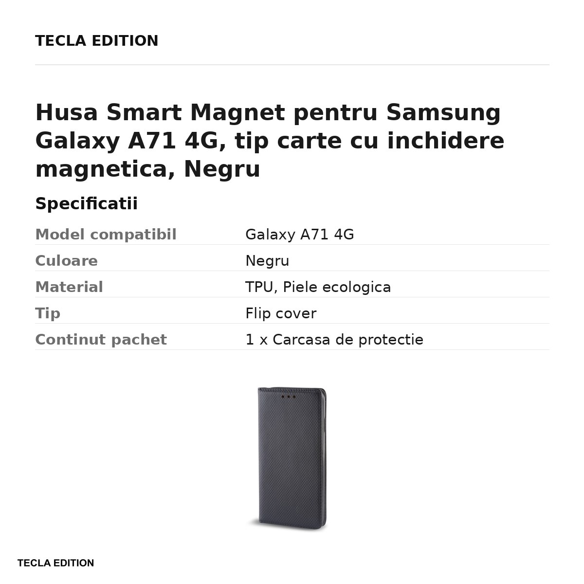 Husa Smart Magnet pentru Samsung Galaxy A71 4G, tip carte cu inchidere magnetica, Negru [3]