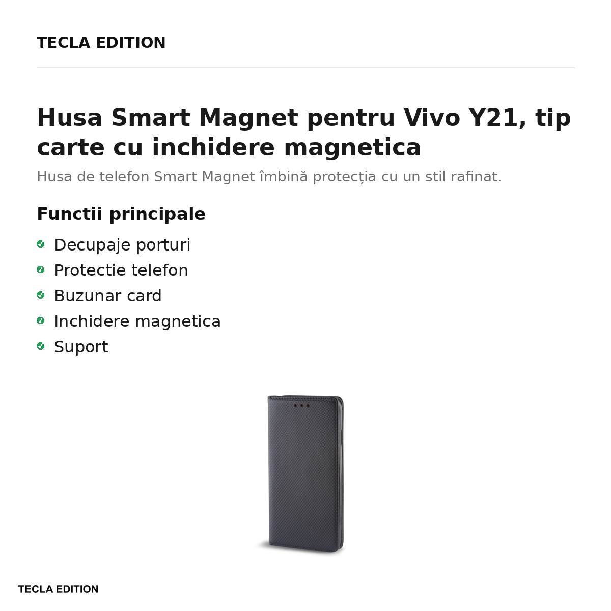Husa Smart Magnet pentru Vivo Y21, tip carte cu inchidere magnetica, Negru [2]