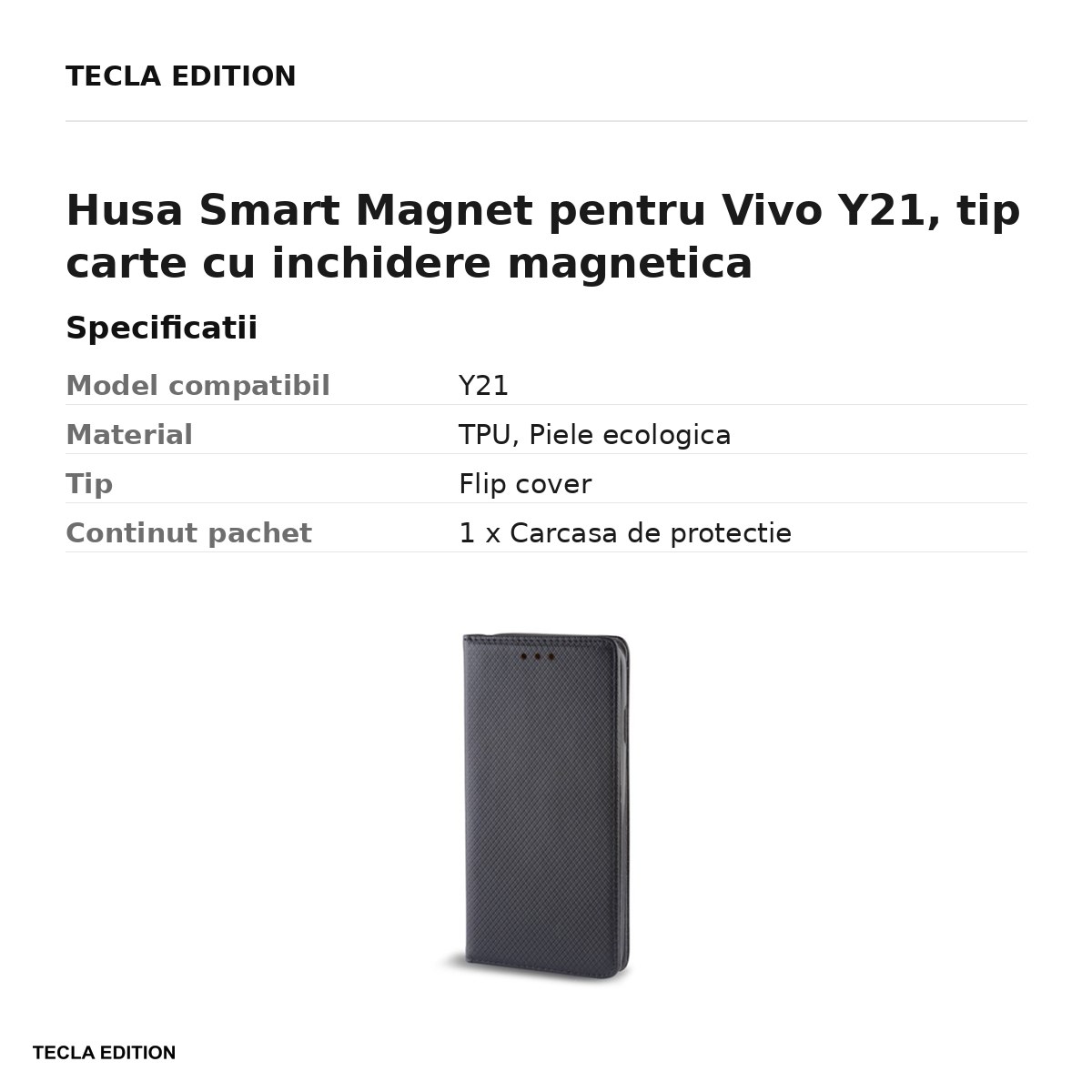 Husa Smart Magnet pentru Vivo Y21, tip carte cu inchidere magnetica, Negru [3]