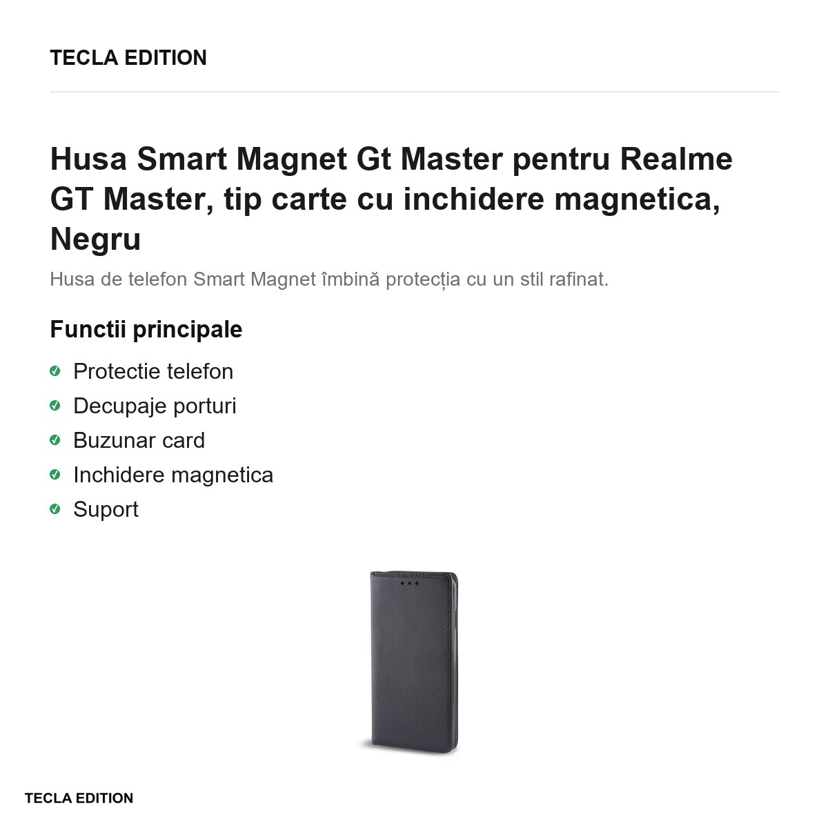 Husa Smart Magnet Gt Master pentru Realme GT Master, tip carte cu inchidere magnetica, Negru [2]