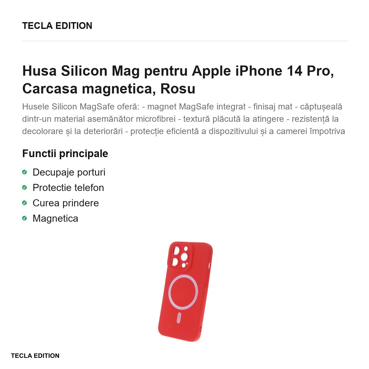 Husa Silicon Mag pentru Apple iPhone 14 Pro, Carcasa magnetica, Rosu [2]