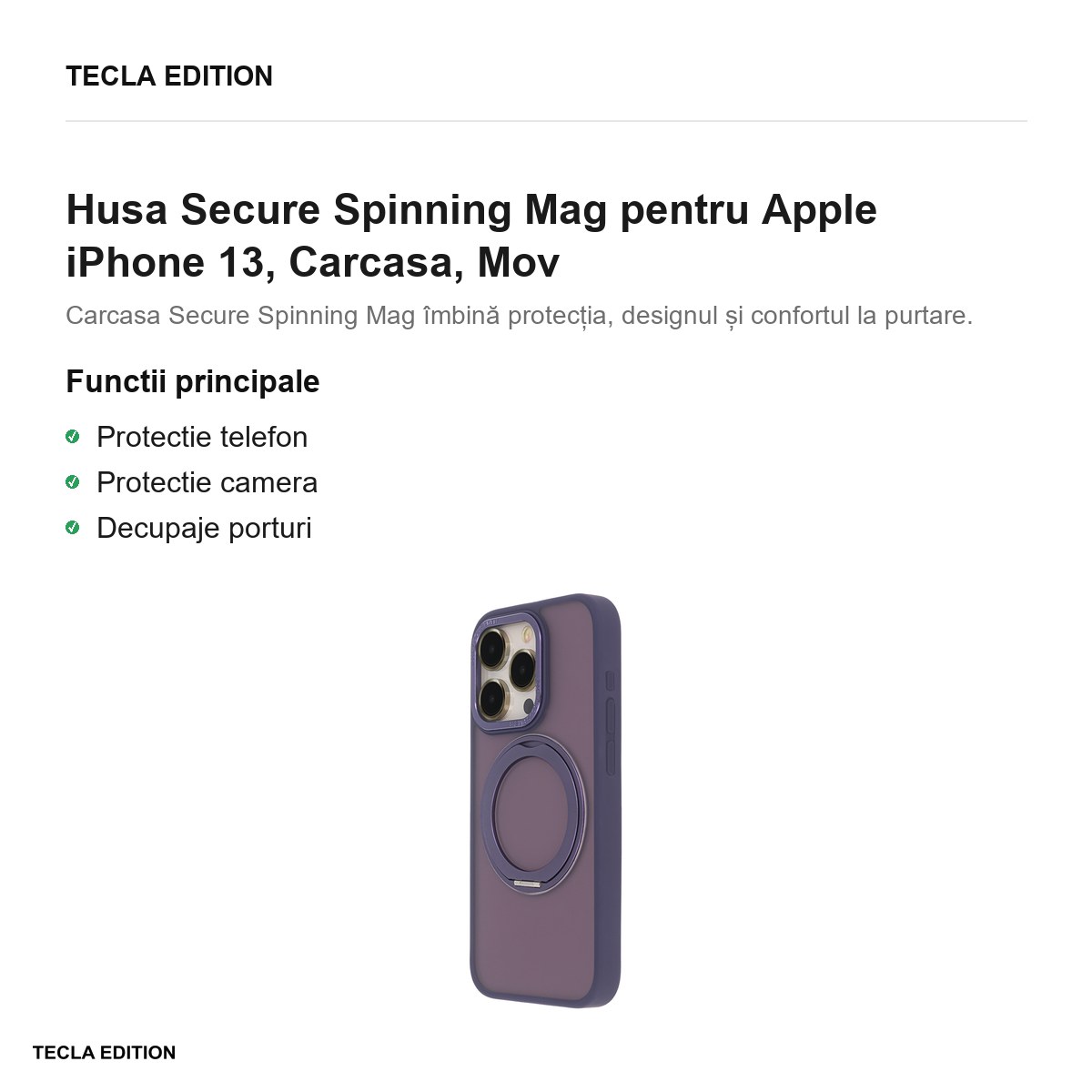 Husa Secure Spinning Mag pentru Apple iPhone 13, Carcasa, Mov [2]