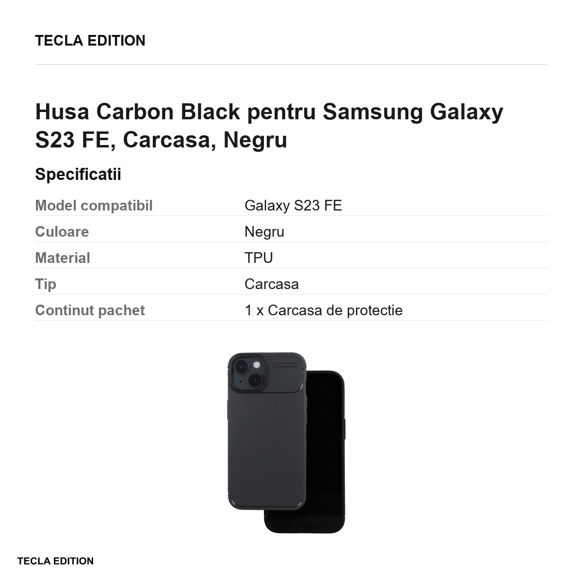 Husa Carbon Black pentru Samsung Galaxy S23 FE, Carcasa, Negru [3]