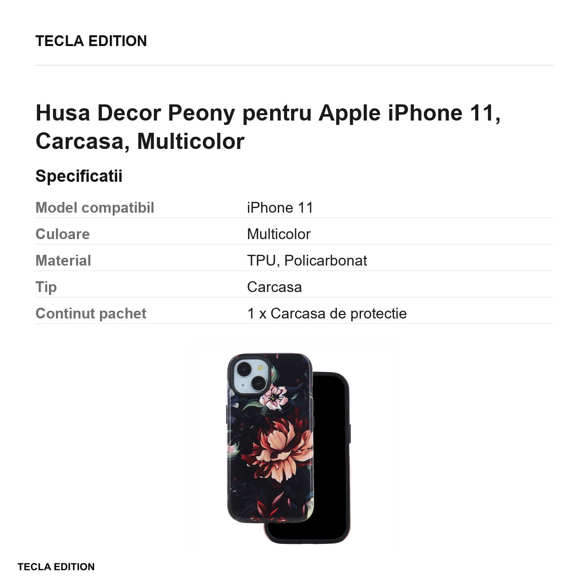 Husa Decor Peony pentru Apple iPhone 11, Carcasa, Multicolor [3]