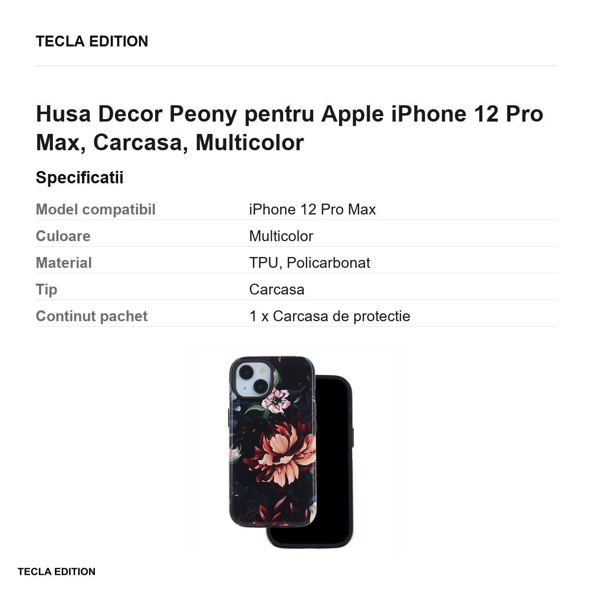 Husa Decor Peony pentru Apple iPhone 12 Pro Max, Carcasa, Multicolor [3]