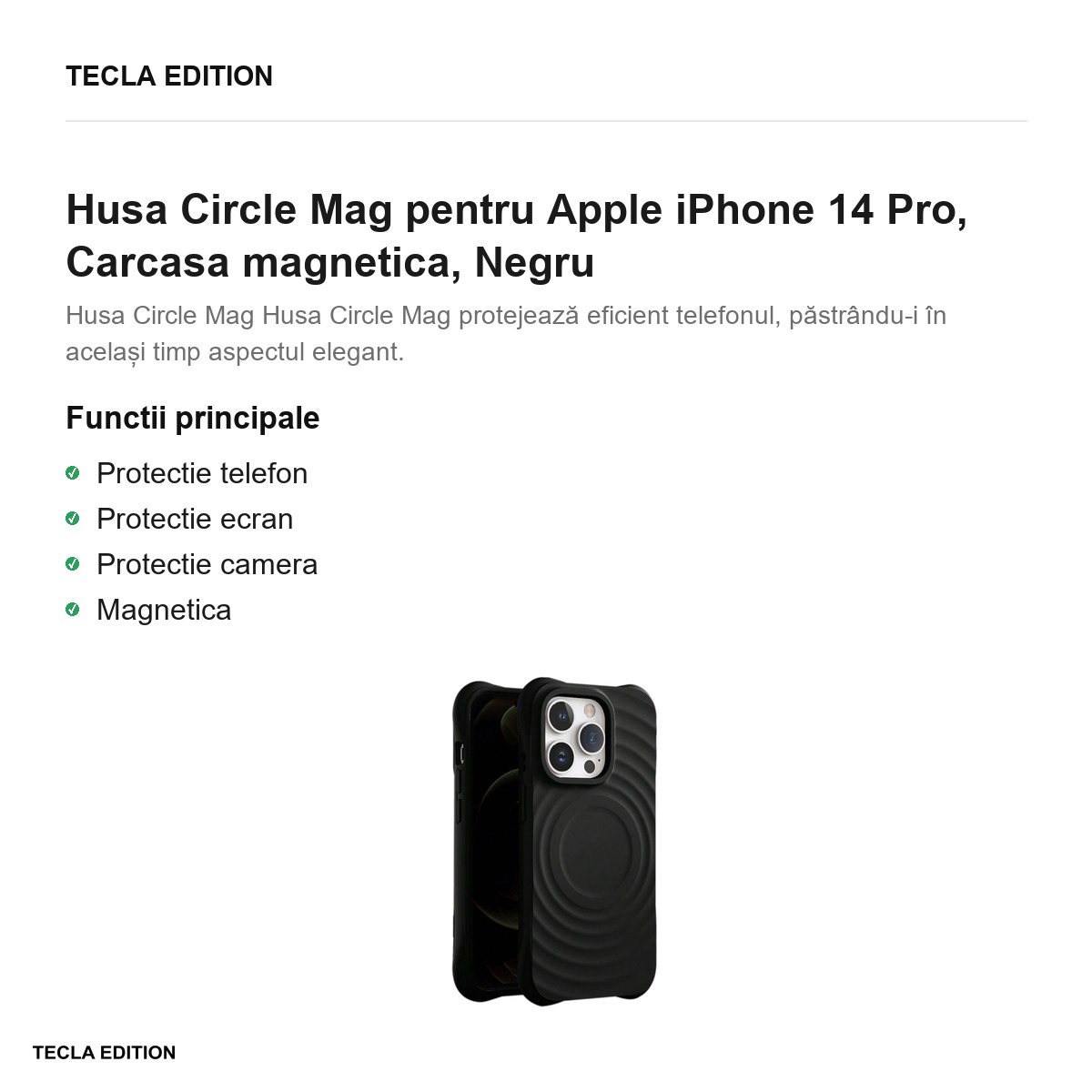 Husa Circle Mag pentru Apple iPhone 14 Pro, Carcasa magnetica, Negru [2]