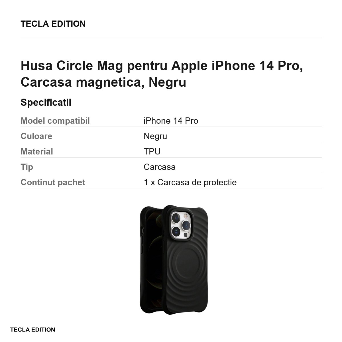 Husa Circle Mag pentru Apple iPhone 14 Pro, Carcasa magnetica, Negru [3]