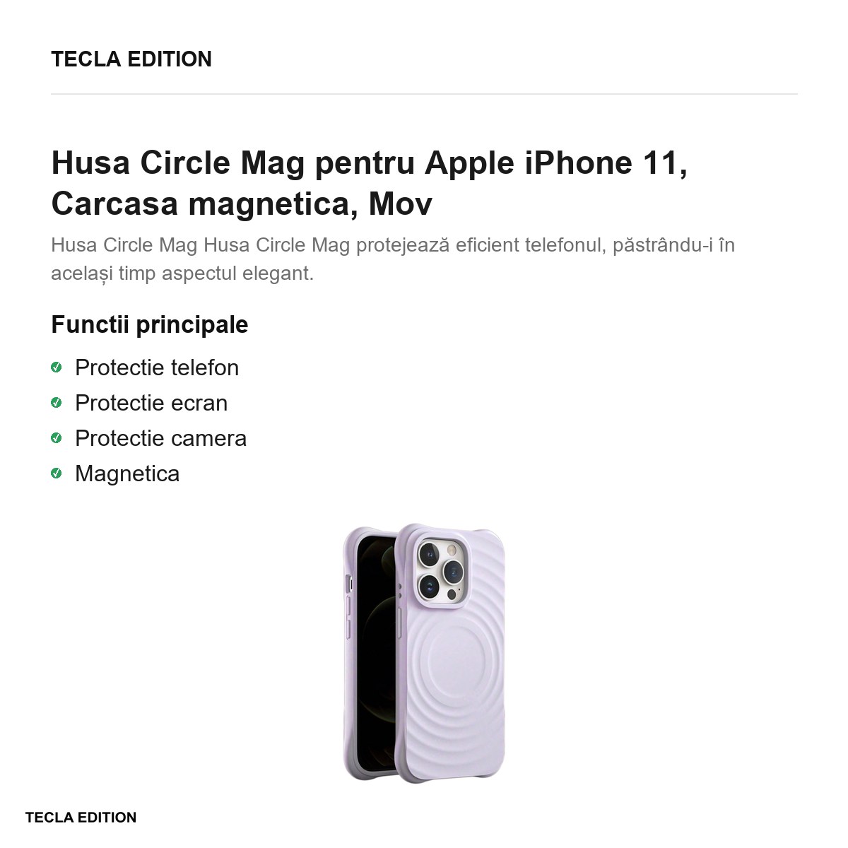 Husa Circle Mag pentru Apple iPhone 11, Carcasa magnetica, Mov [2]