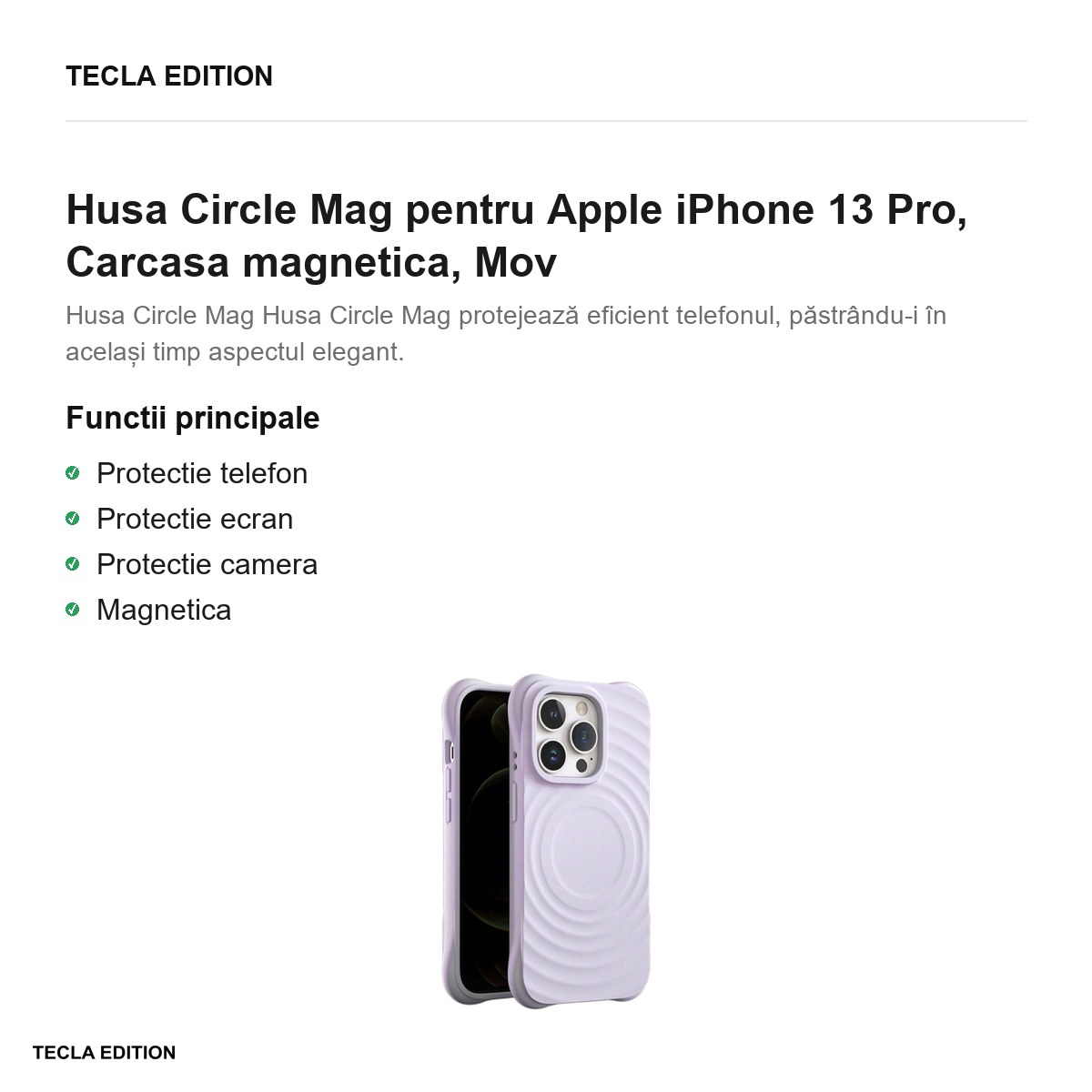 Husa Circle Mag pentru Apple iPhone 13 Pro, Carcasa magnetica, Mov [2]