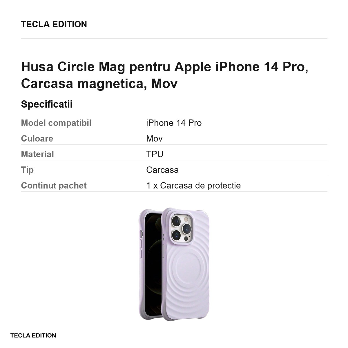 Husa Circle Mag pentru Apple iPhone 14 Pro, Carcasa magnetica, Mov [3]
