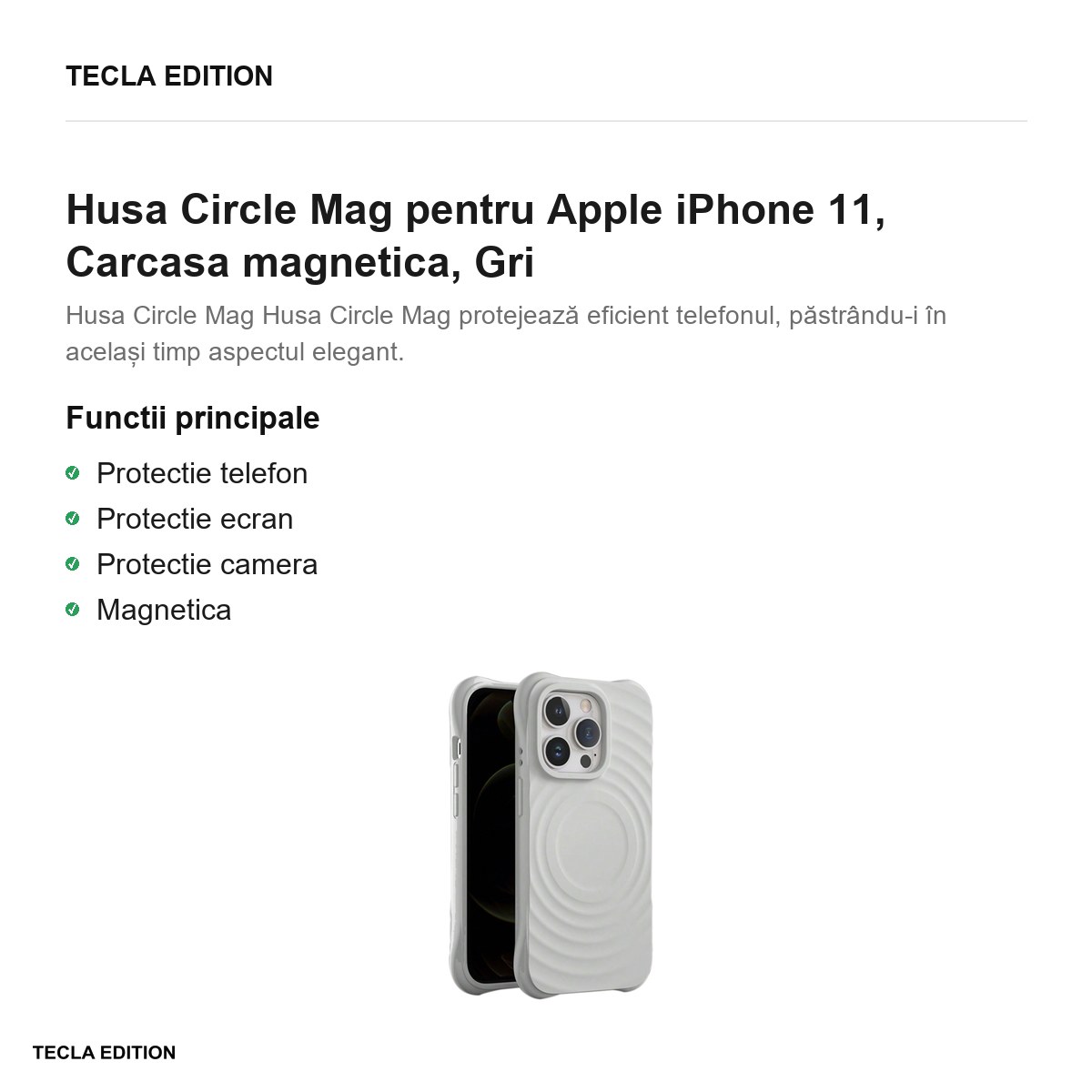 Husa Circle Mag pentru Apple iPhone 11, Carcasa magnetica, Gri [2]