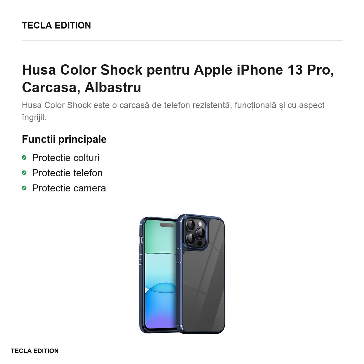 Husa Color Shock pentru Apple iPhone 13 Pro, Carcasa, Albastru [2]