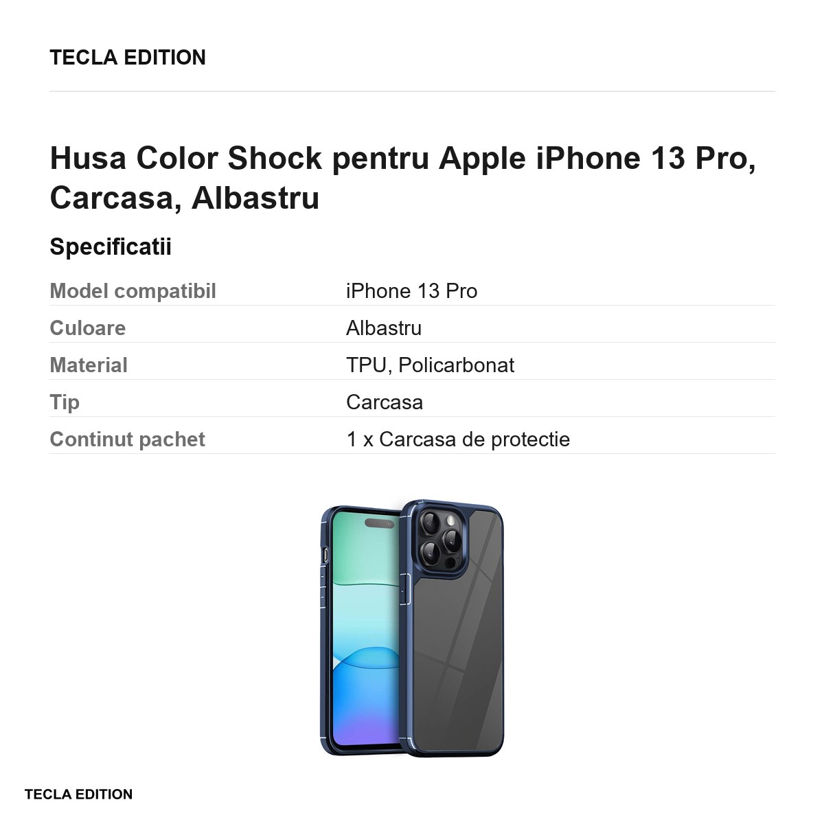 Husa Color Shock pentru Apple iPhone 13 Pro, Carcasa, Albastru [3]