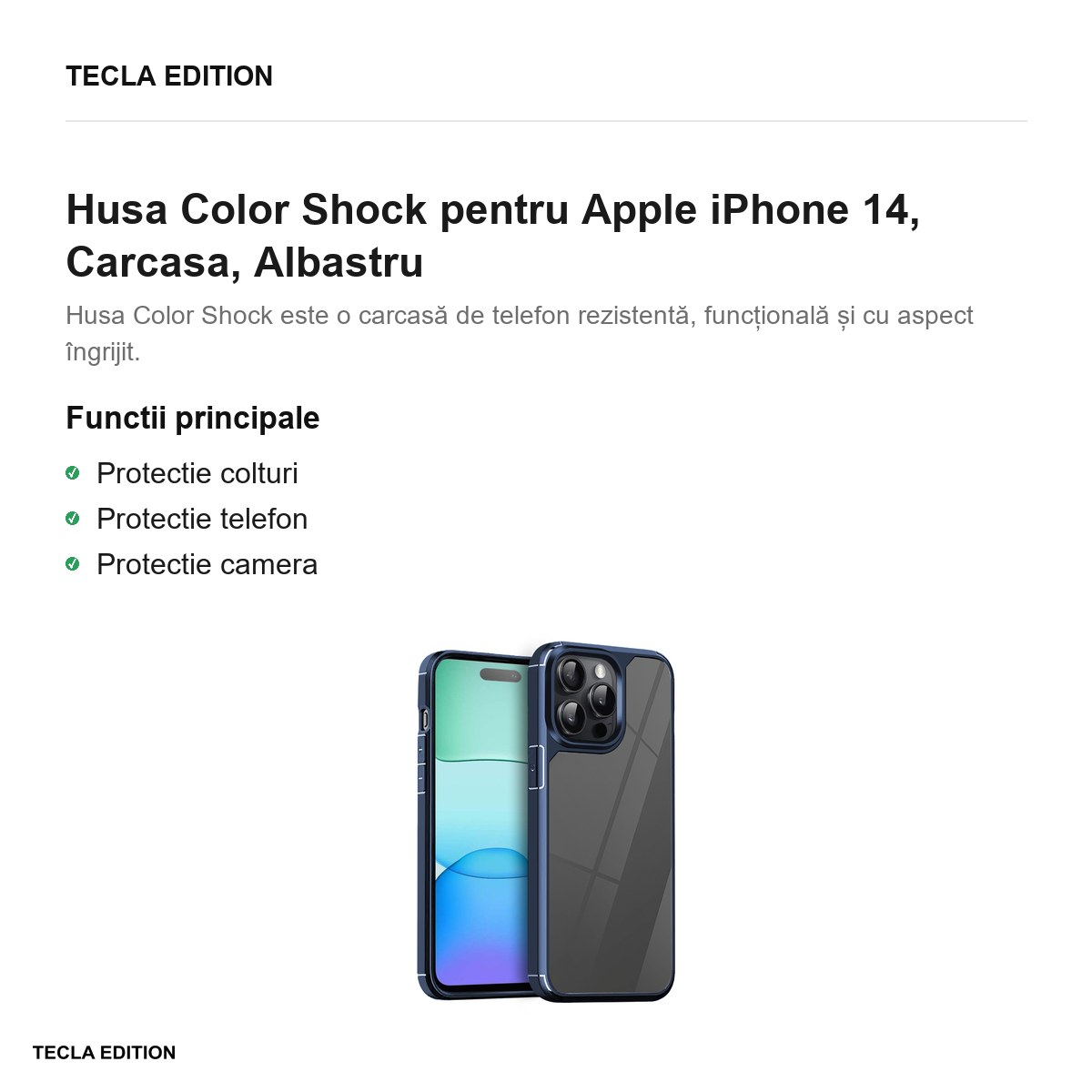 Husa Color Shock pentru Apple iPhone 14, Carcasa, Albastru [2]