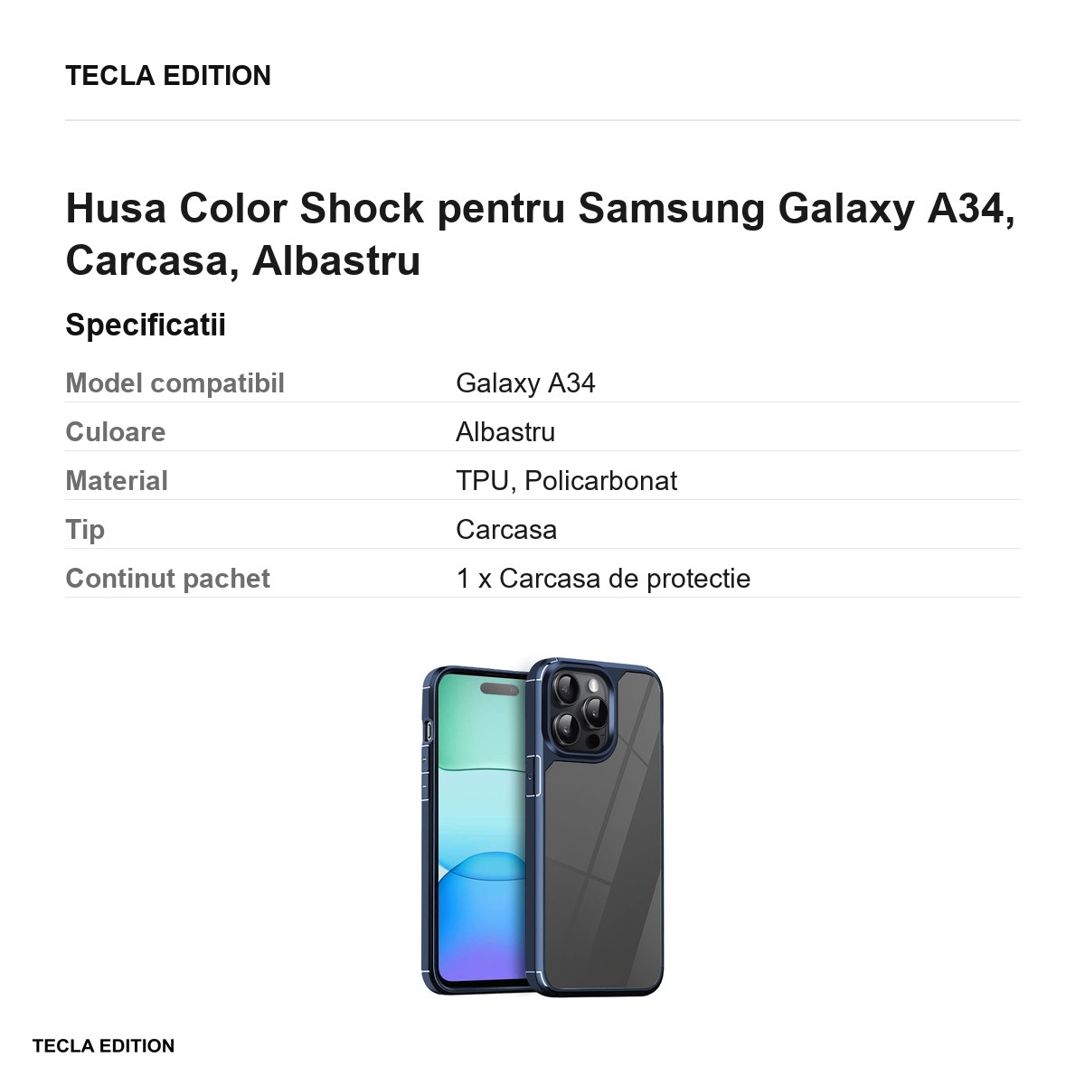 Husa Color Shock pentru Samsung Galaxy A34, Carcasa, Albastru [3]