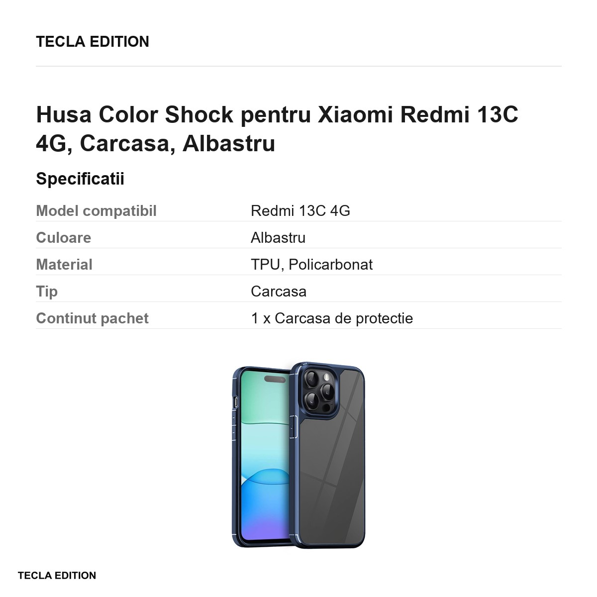 Husa Color Shock pentru Xiaomi Redmi 13C 4G, Carcasa, Albastru [3]