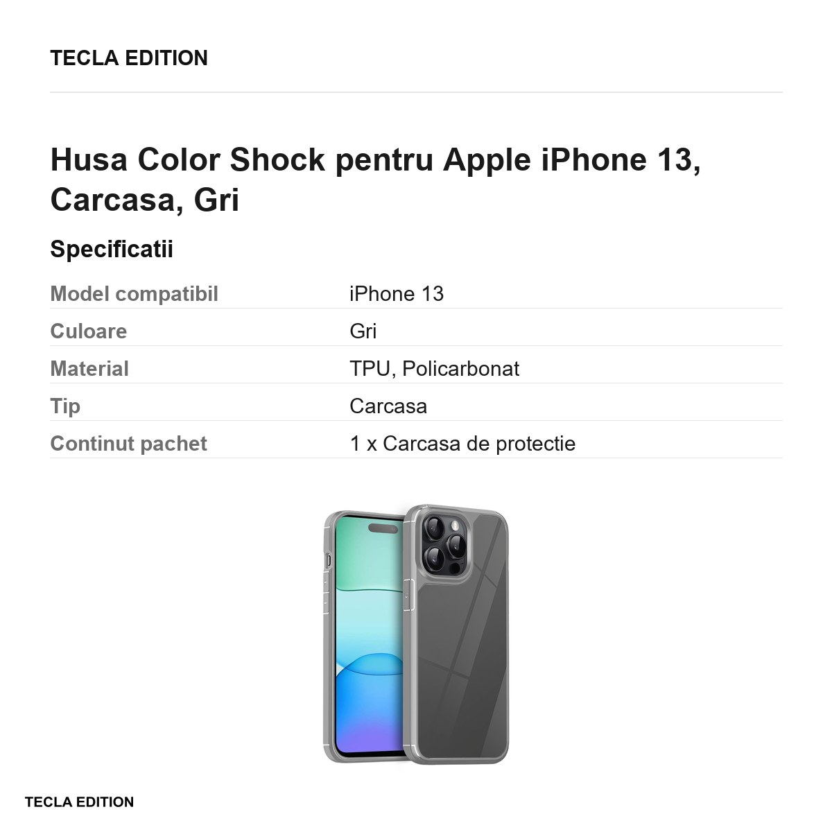 Husa Color Shock pentru Apple iPhone 13, Carcasa, Gri [3]