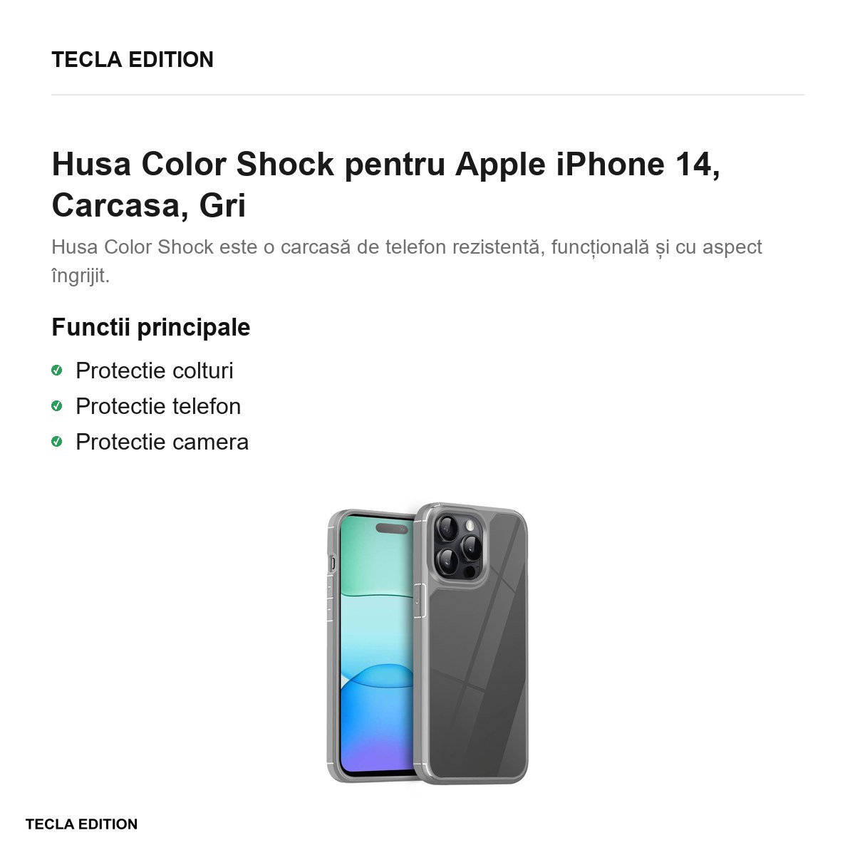 Husa Color Shock pentru Apple iPhone 14, Carcasa, Gri [2]