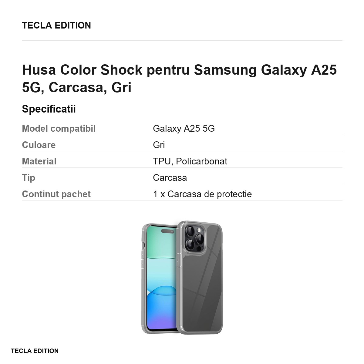Husa Color Shock pentru Samsung Galaxy A25 5G, Carcasa, Gri [3]