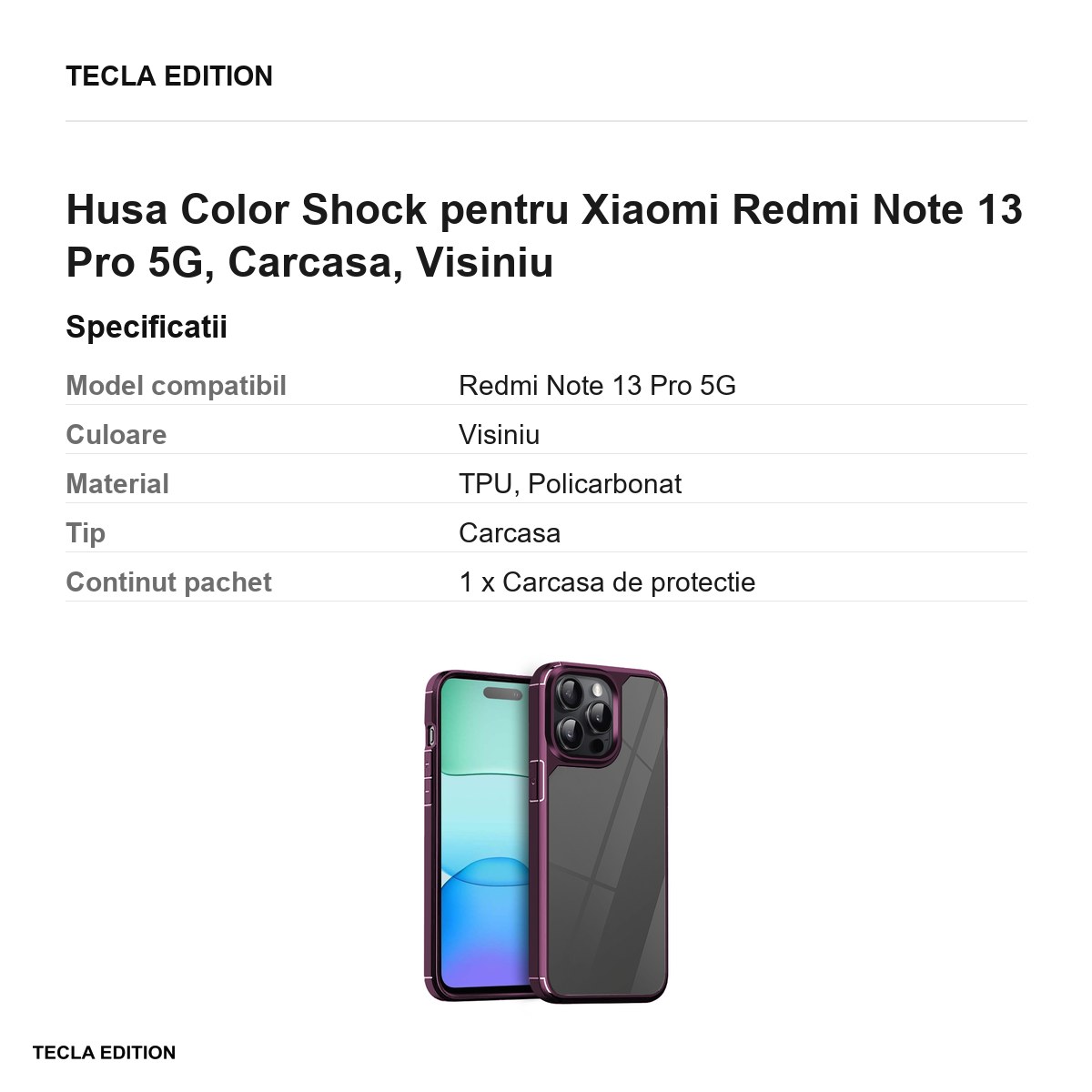 Husa Color Shock pentru Xiaomi Redmi Note 13 Pro 5g, Carcasa, Visiniu [3]