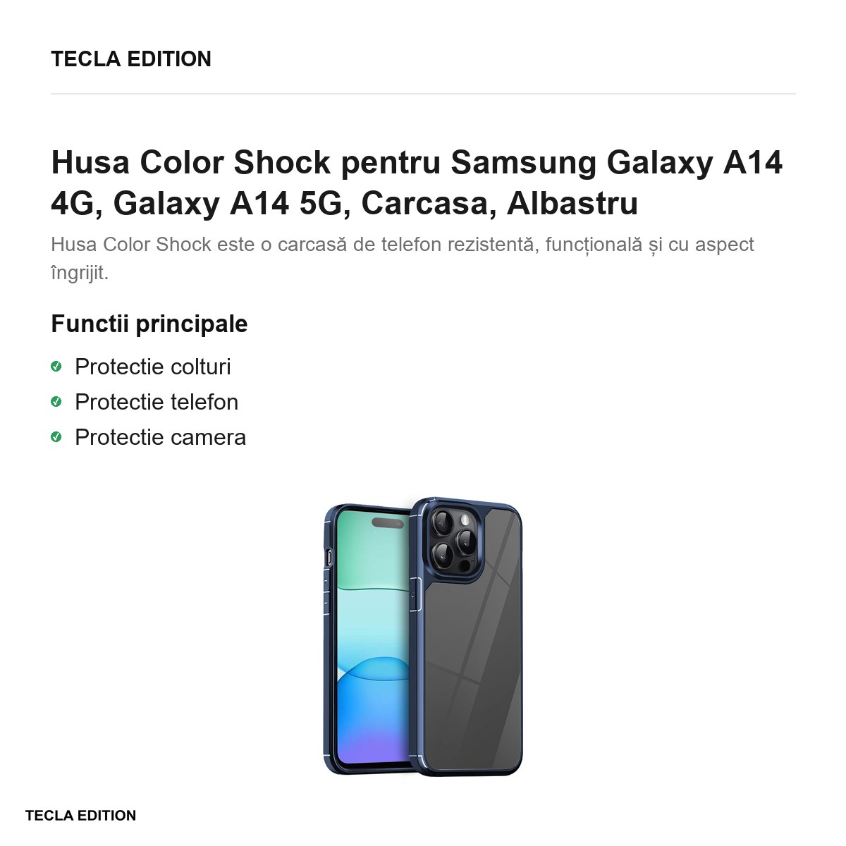 Husa Color Shock pentru Samsung Galaxy A14 4G, Galaxy A14 5G, Carcasa, Albastru [2]