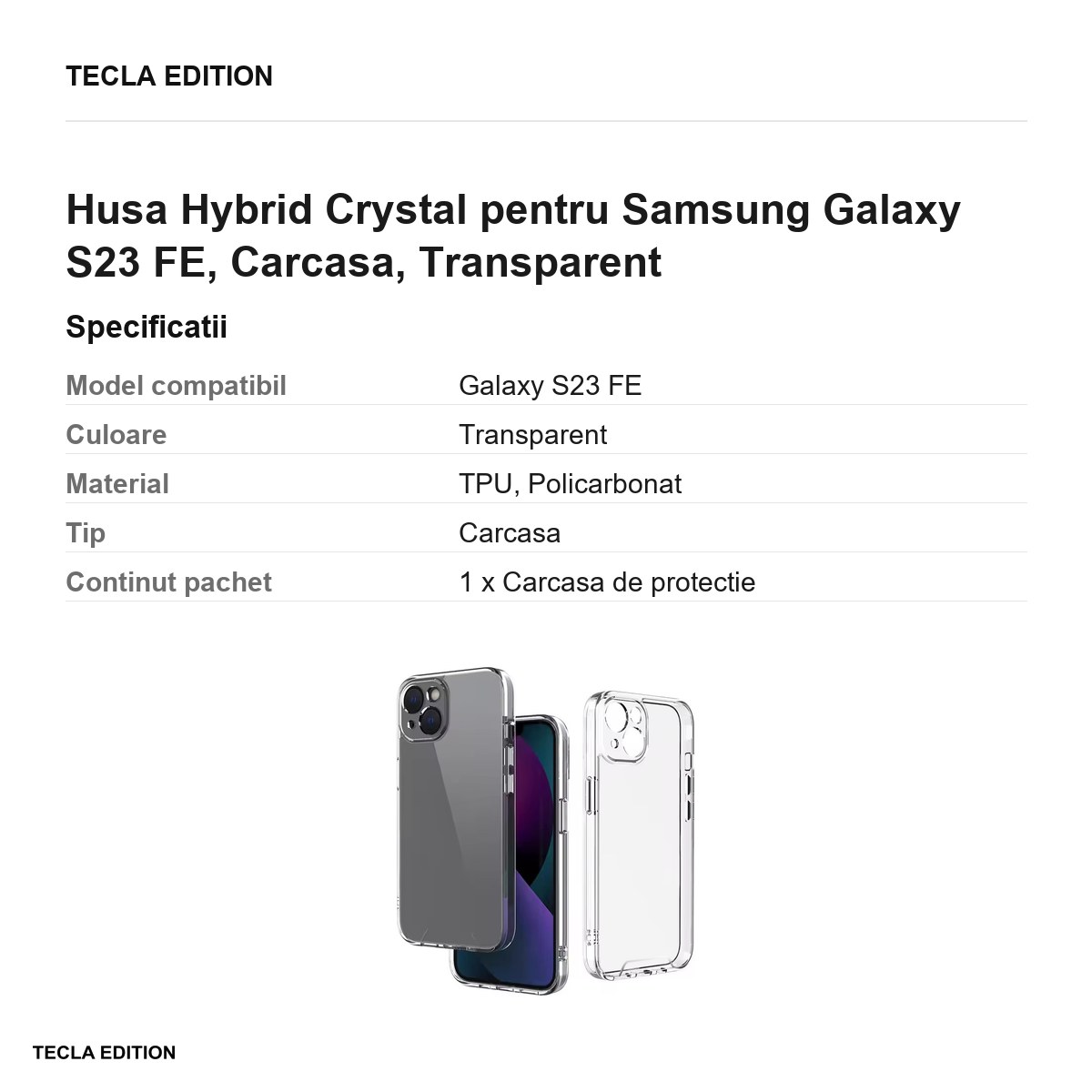 Husa Hybrid Crystal pentru Samsung Galaxy S23 FE, Carcasa, Transparent [3]