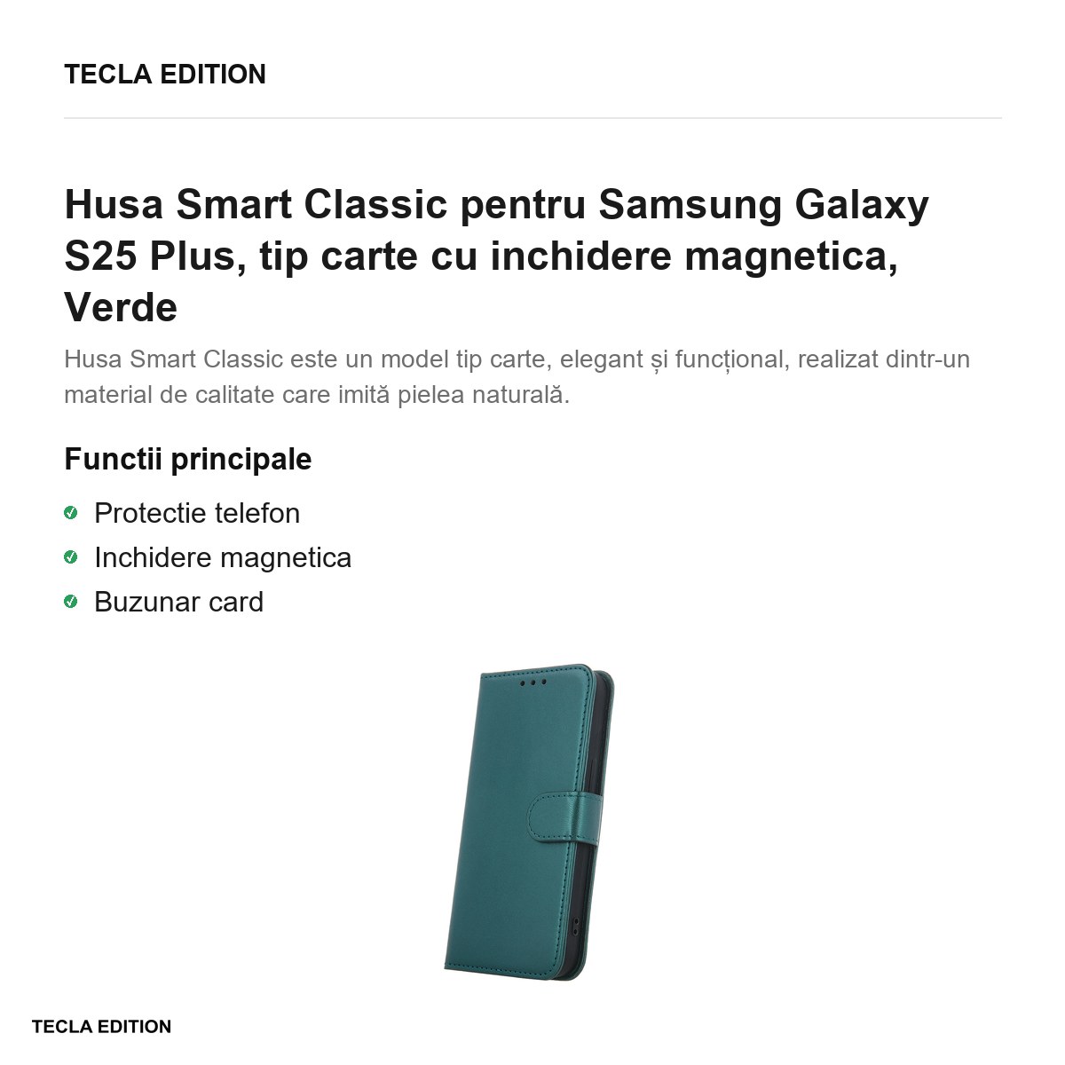 Husa Smart Classic pentru Samsung Galaxy S25 Plus, tip carte cu inchidere magnetica, Verde [2]