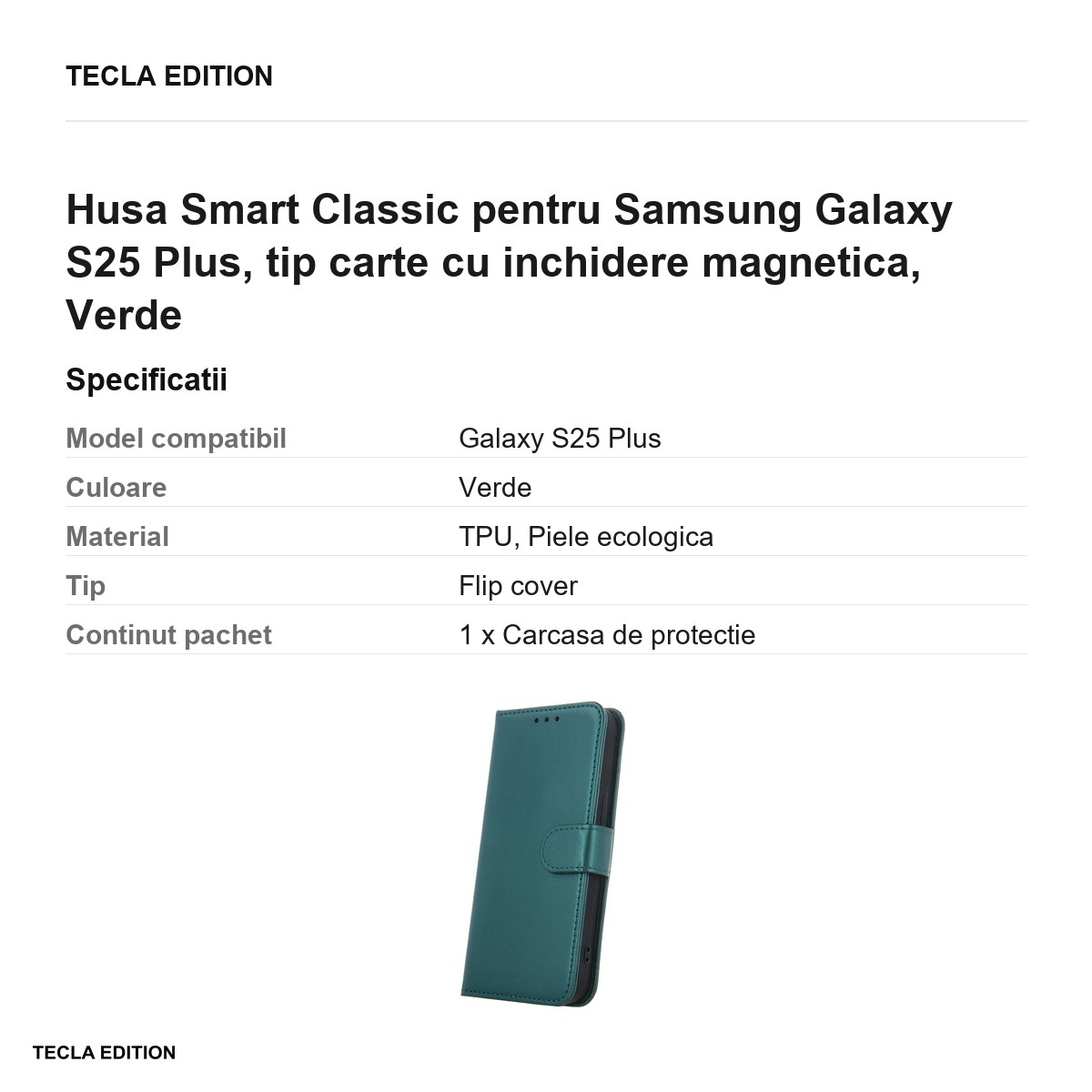 Husa Smart Classic pentru Samsung Galaxy S25 Plus, tip carte cu inchidere magnetica, Verde [3]