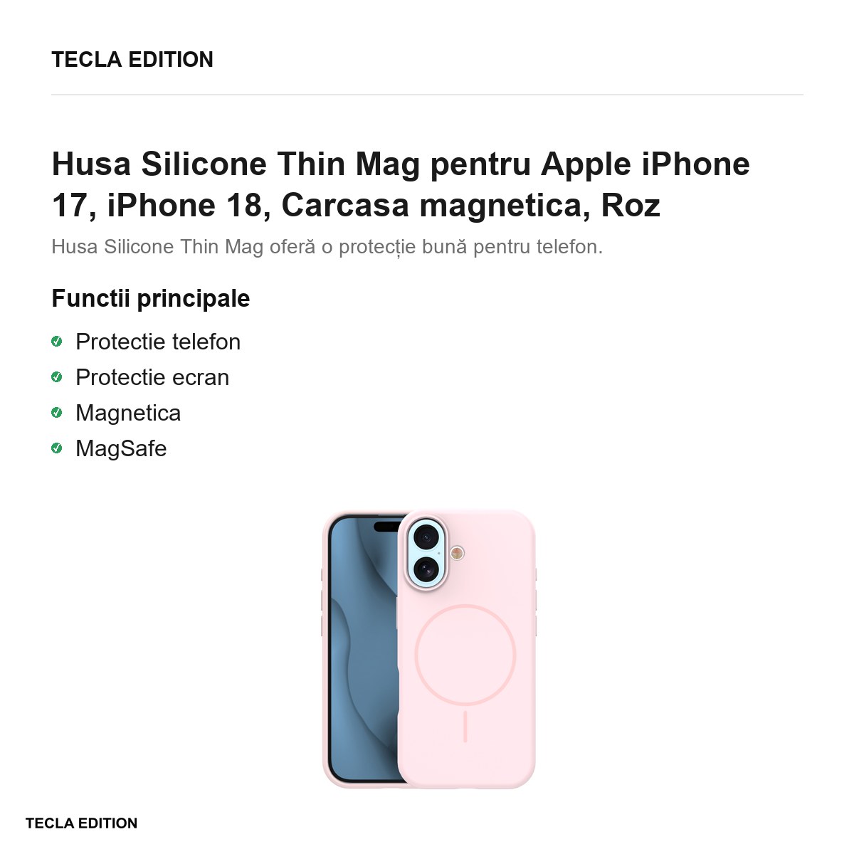 Husa Silicone Thin Mag pentru Apple iPhone 17, iPhone 18, Carcasa magnetica, Roz [2]