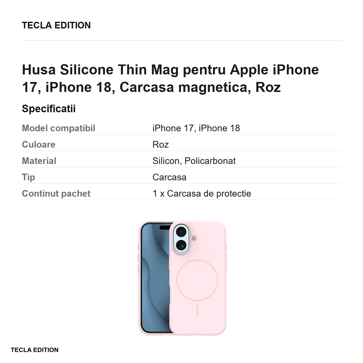Husa Silicone Thin Mag pentru Apple iPhone 17, iPhone 18, Carcasa magnetica, Roz [3]