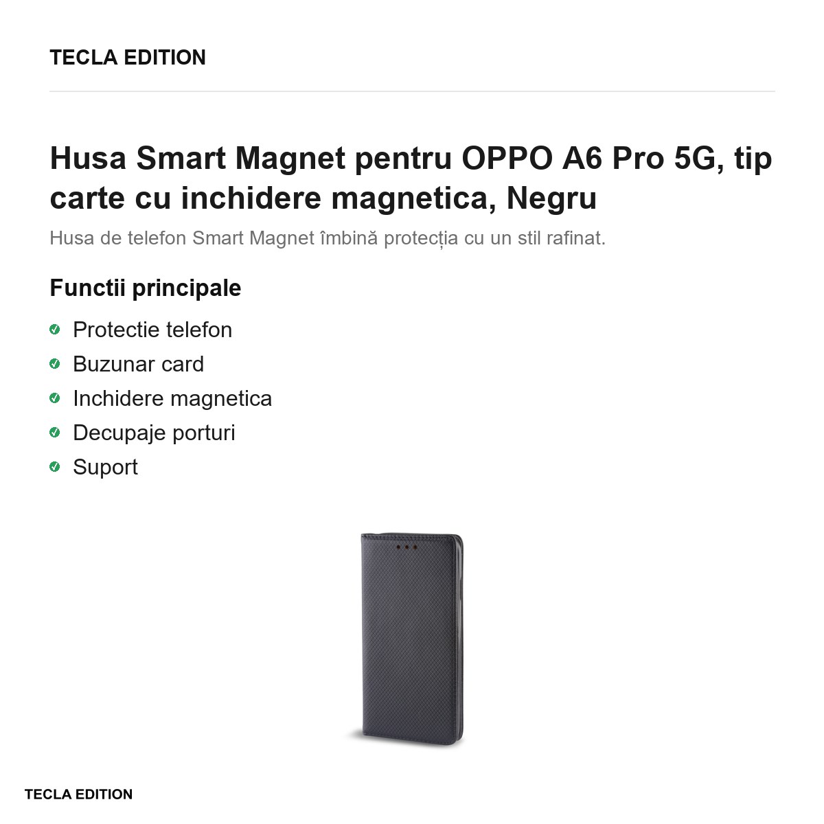 Husa Smart Magnet pentru OPPO A6 Pro 5G, tip carte cu inchidere magnetica, Negru [2]