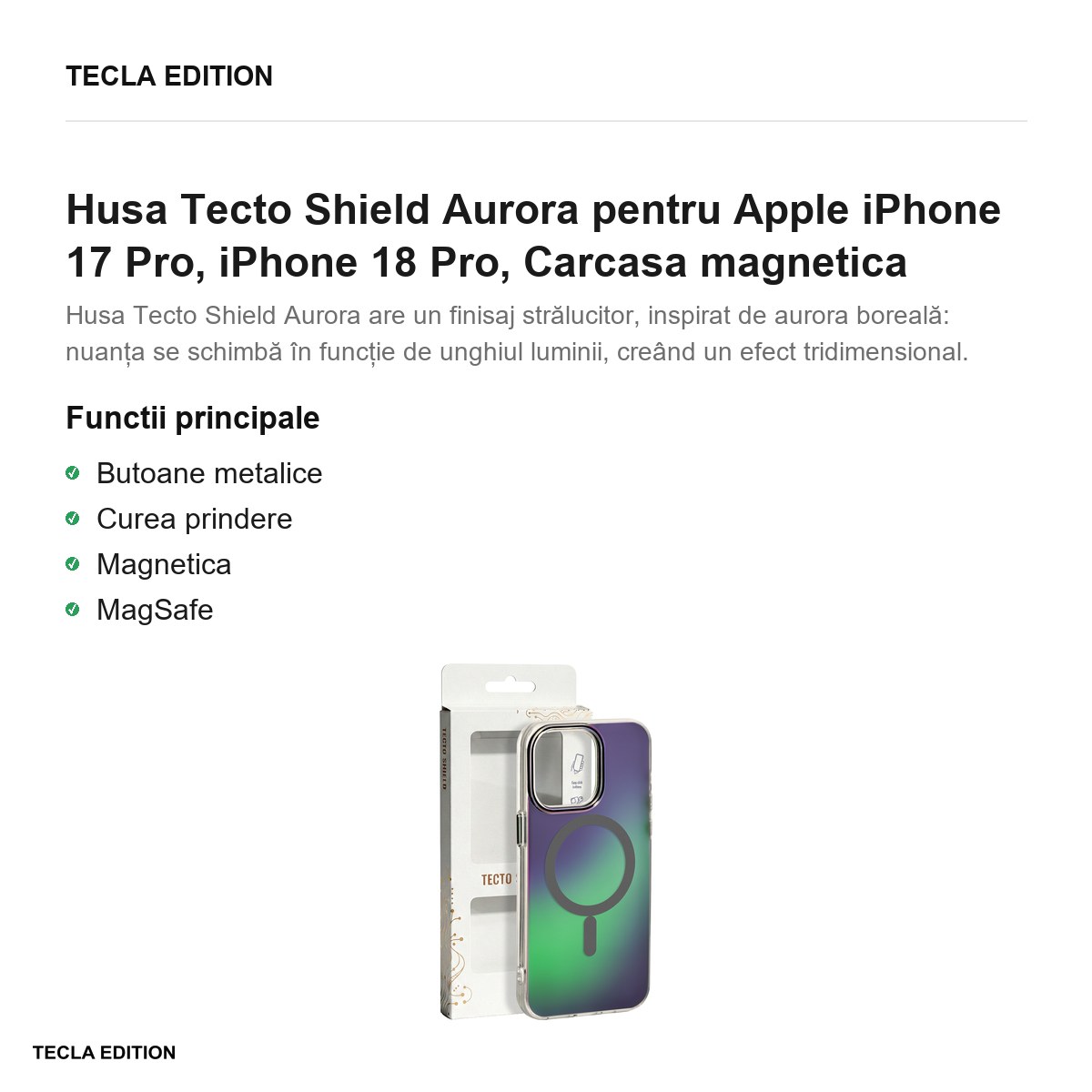 Husa Tecto Shield Aurora pentru Apple iPhone 17 Pro, iPhone 18 Pro, Carcasa magnetica, Gri [2]
