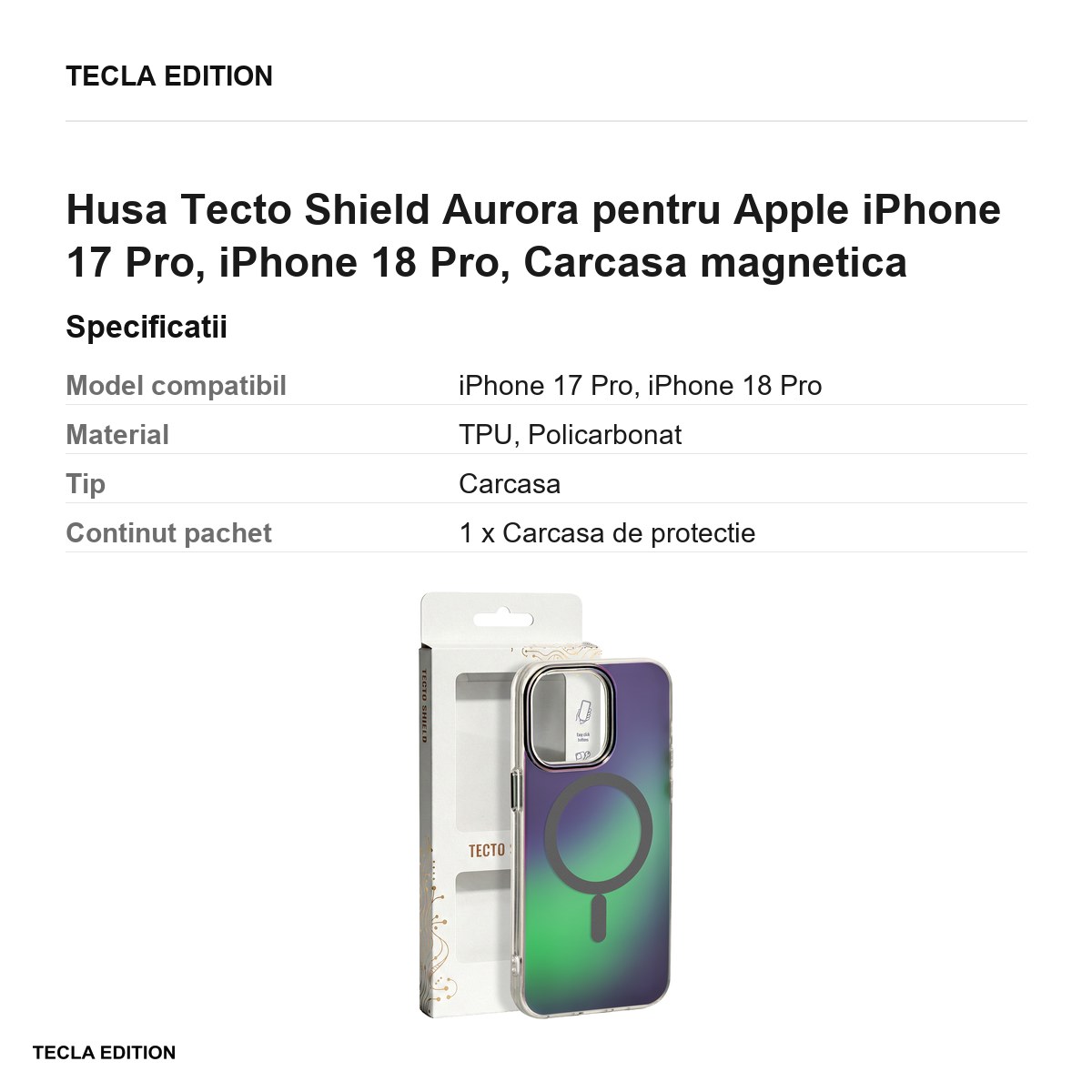 Husa Tecto Shield Aurora pentru Apple iPhone 17 Pro, iPhone 18 Pro, Carcasa magnetica, Gri [3]