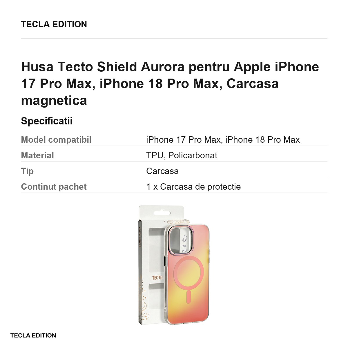Husa Tecto Shield Aurora pentru Apple iPhone 17 Pro Max, iPhone 18 Pro Max, Carcasa magnetica, Roz [3]