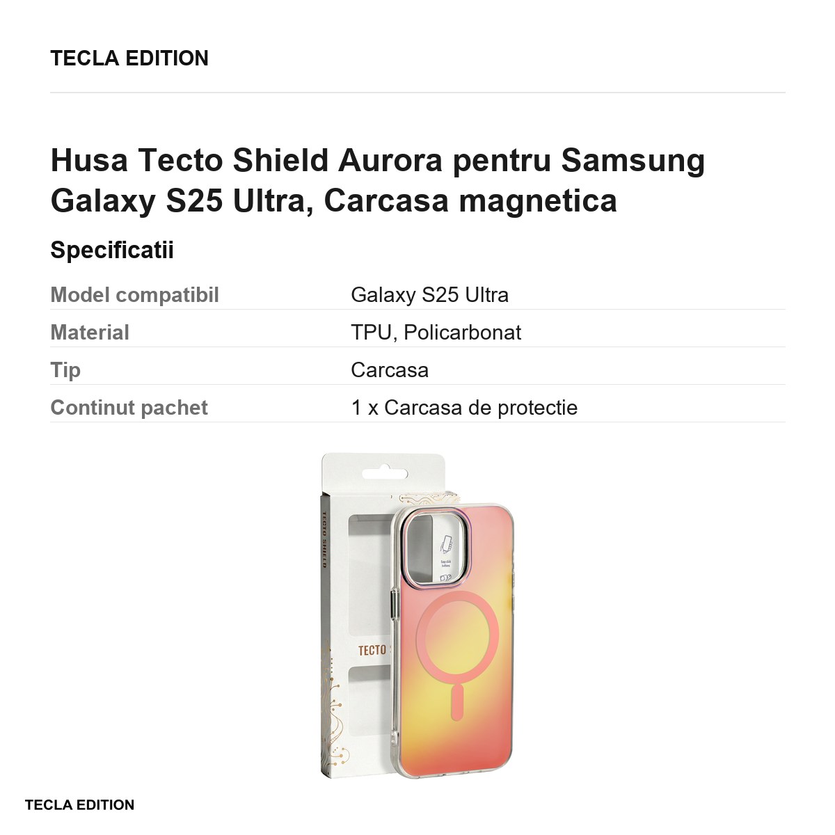 Husa Tecto Shield Aurora pentru Samsung Galaxy S25 Ultra, Carcasa magnetica, Roz [3]