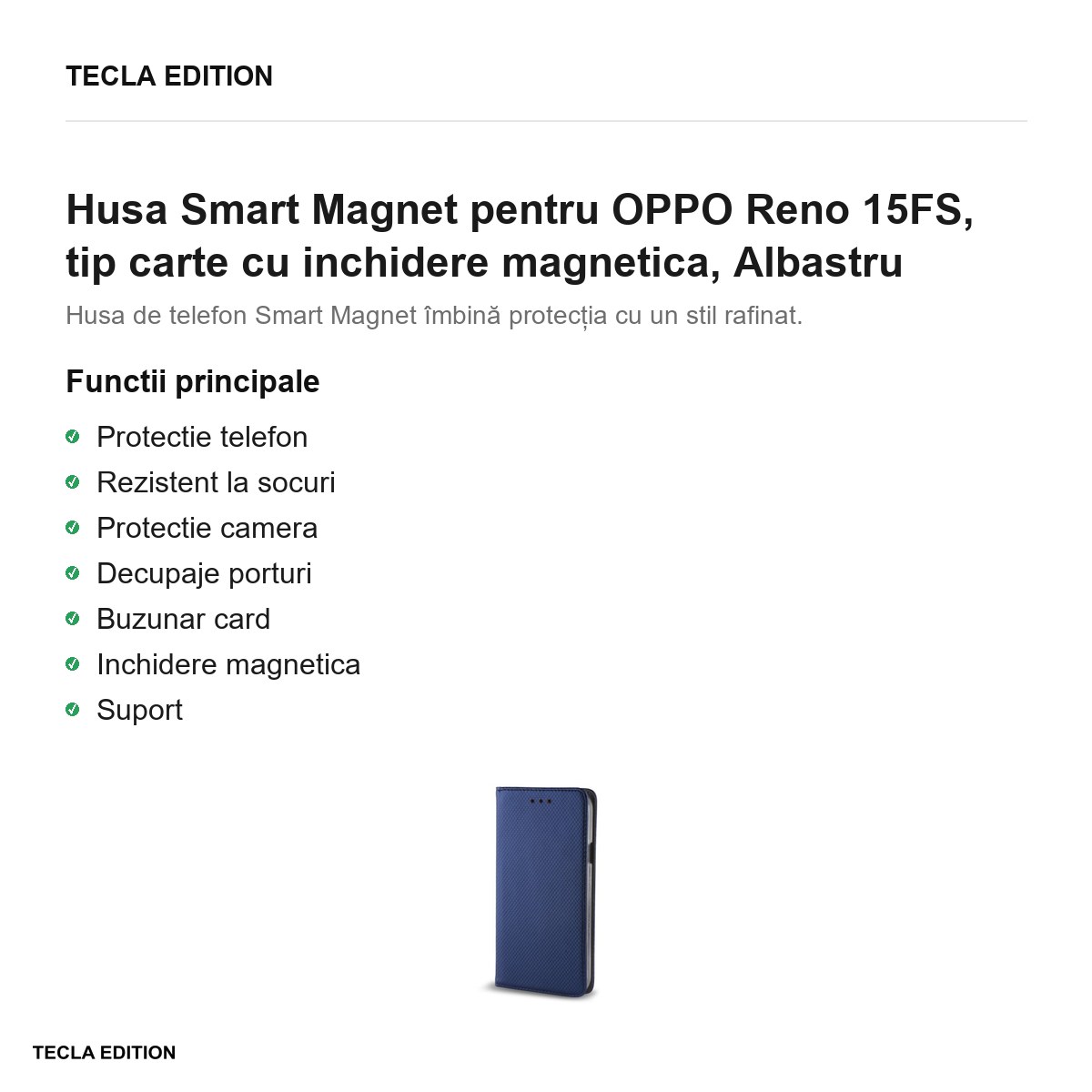 Husa Smart Magnet pentru OPPO Reno 15FS, tip carte cu inchidere magnetica, Albastru [2]