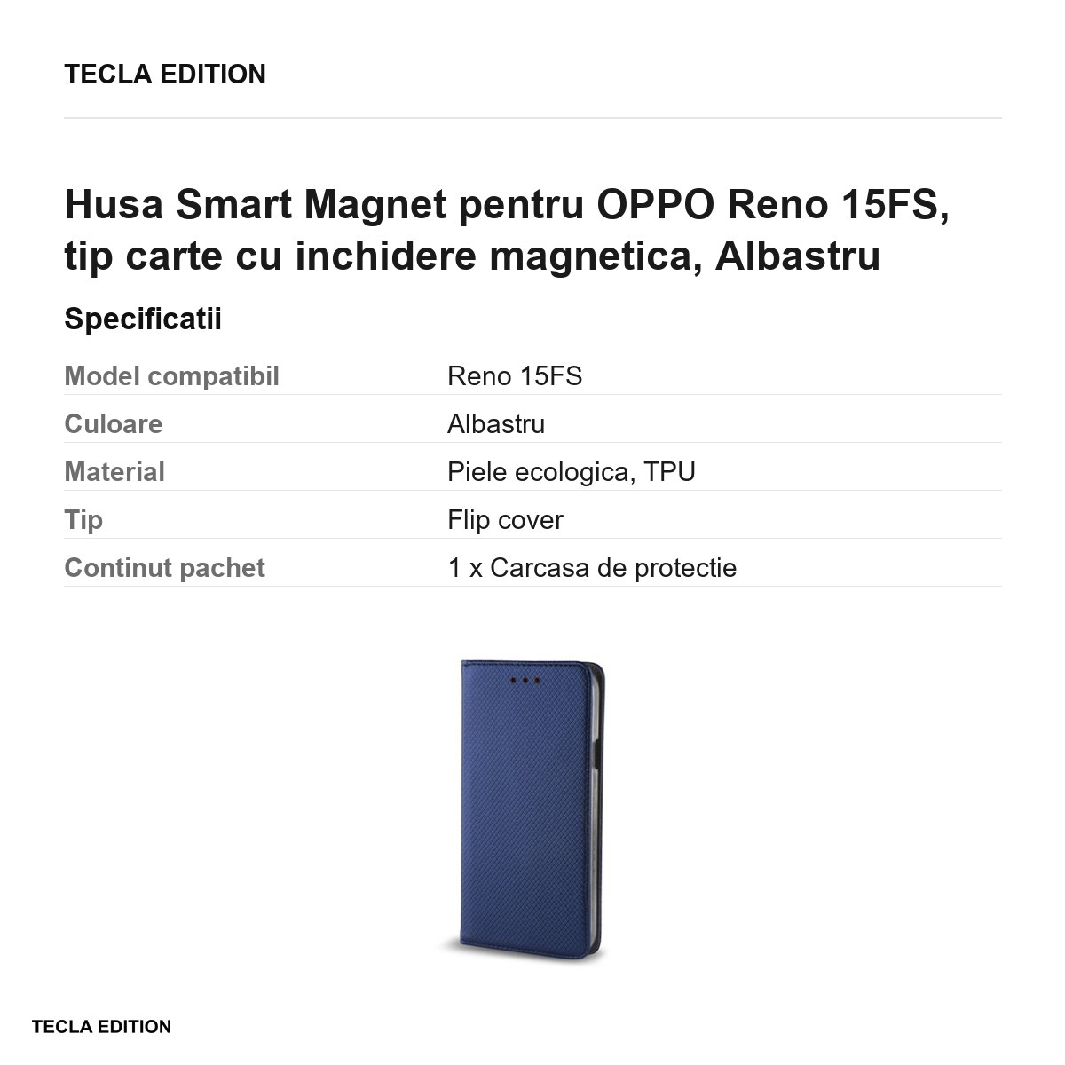 Husa Smart Magnet pentru OPPO Reno 15FS, tip carte cu inchidere magnetica, Albastru [3]