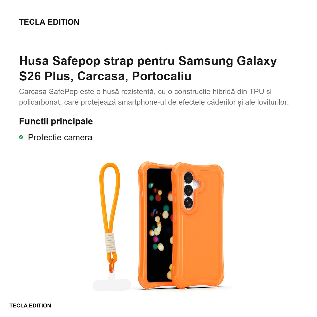 Husa Safepop strap pentru Samsung Galaxy S26 Plus, Carcasa, Portocaliu [2]