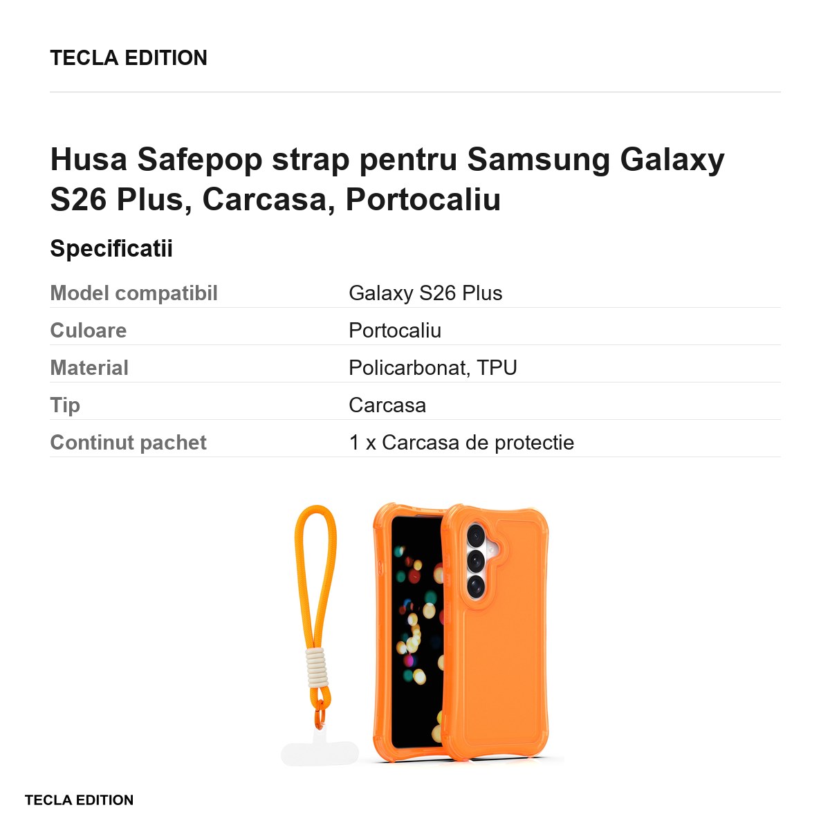 Husa Safepop strap pentru Samsung Galaxy S26 Plus, Carcasa, Portocaliu [3]