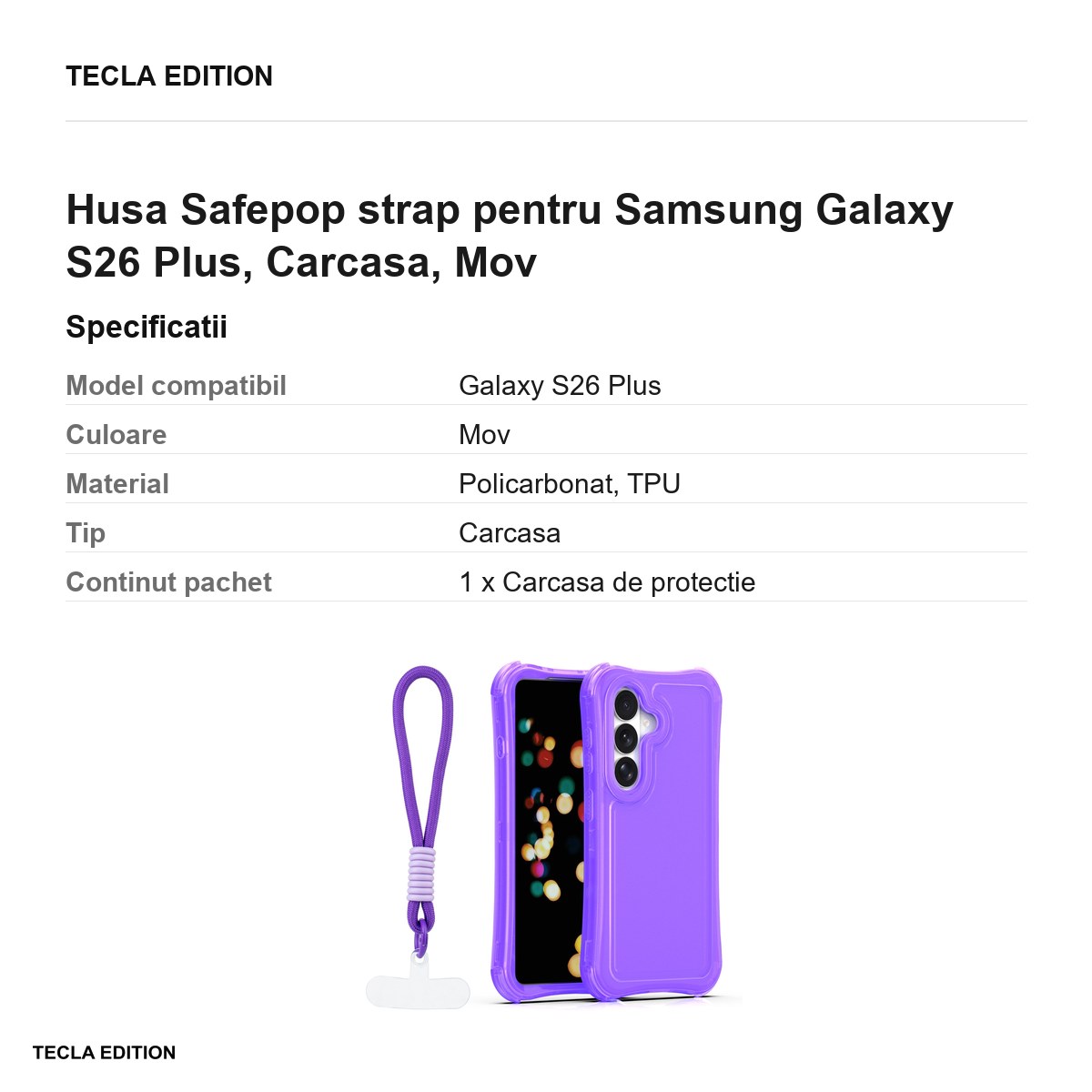 Husa Safepop strap pentru Samsung Galaxy S26 Plus, Carcasa, Mov [3]