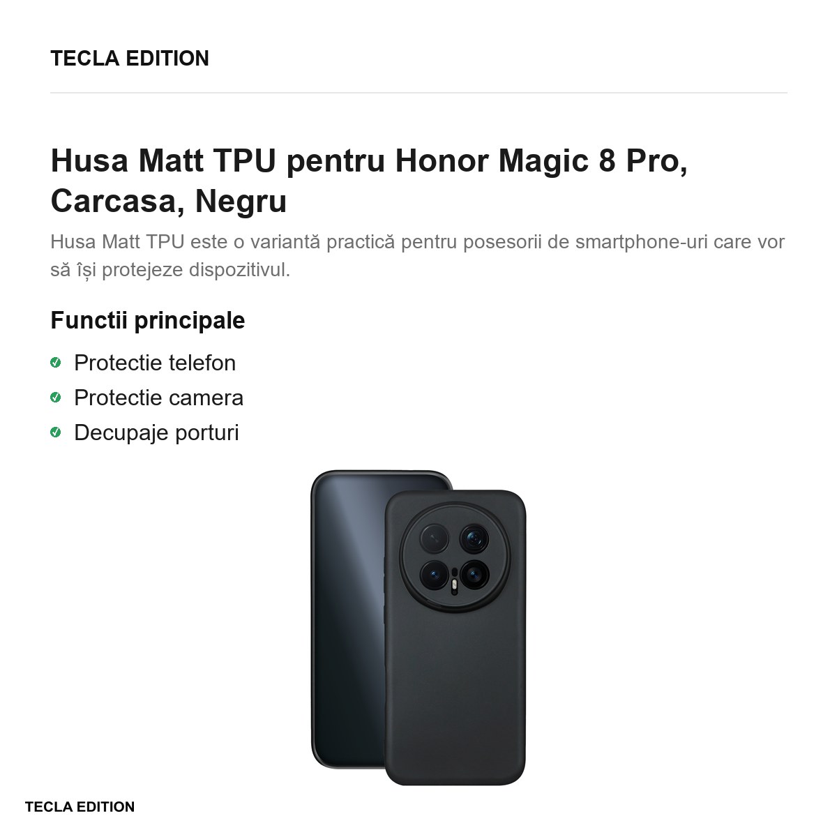Husa Matt TPU pentru Honor Magic 8 Pro, Carcasa, Negru [2]