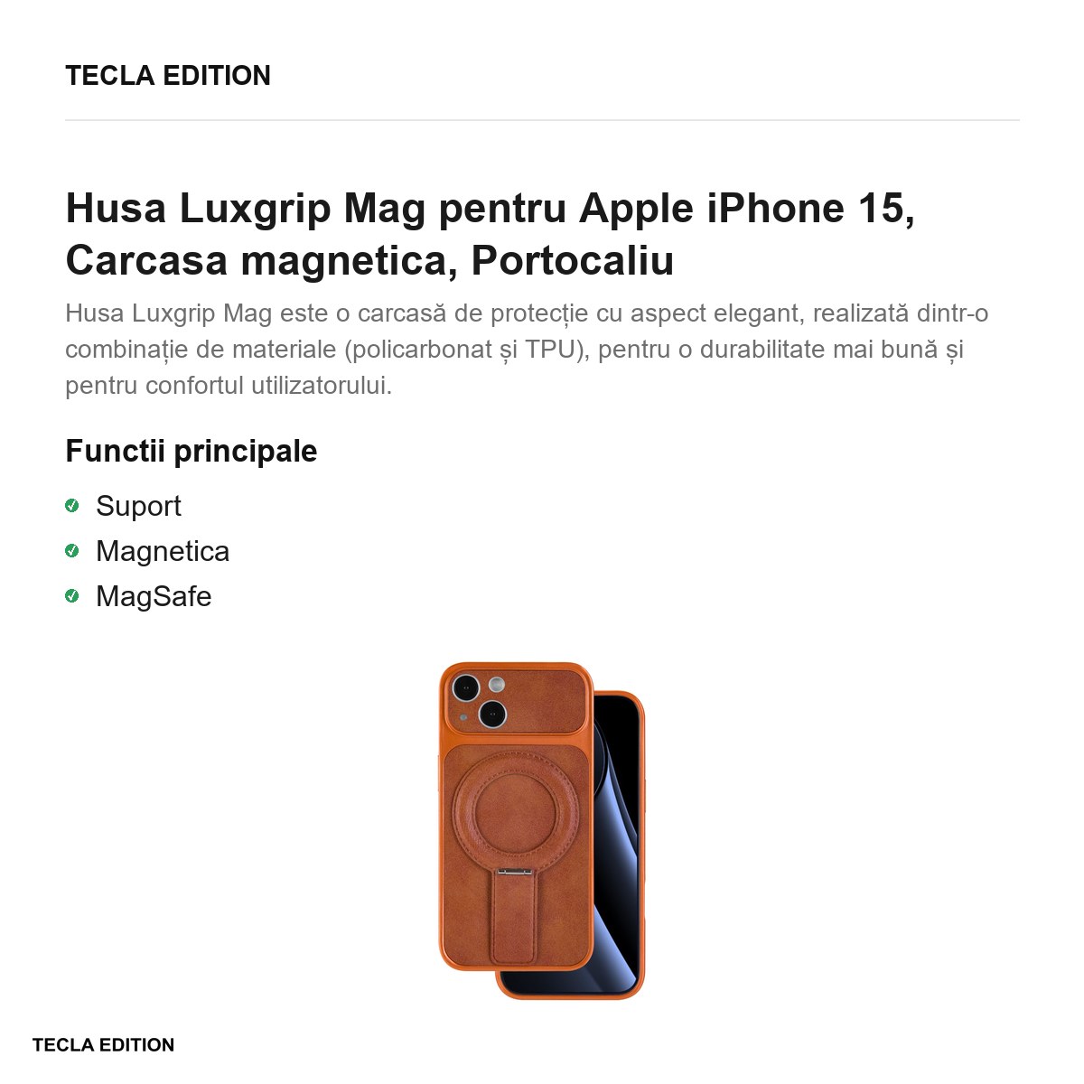 Husa Luxgrip Mag pentru Apple iPhone 15, Carcasa magnetica, Portocaliu [2]