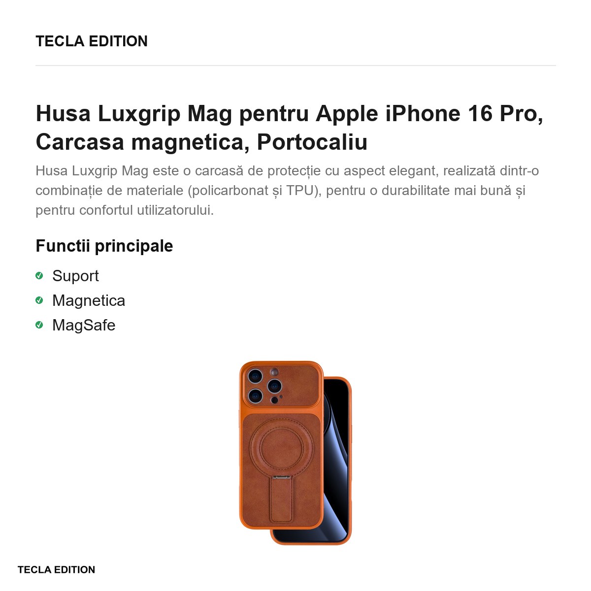 Husa Luxgrip Mag pentru Apple iPhone 16 Pro, Carcasa magnetica, Portocaliu [2]