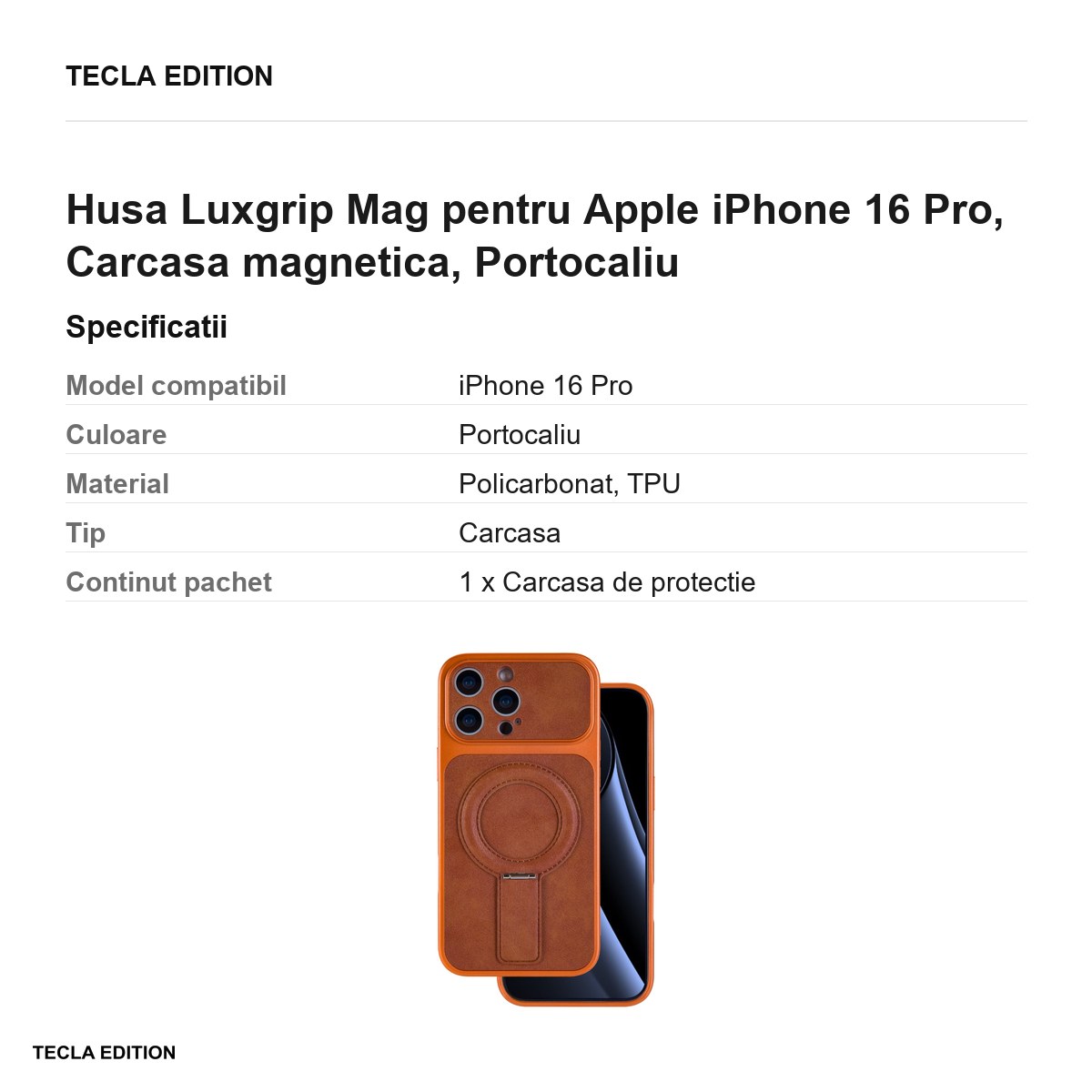 Husa Luxgrip Mag pentru Apple iPhone 16 Pro, Carcasa magnetica, Portocaliu [3]