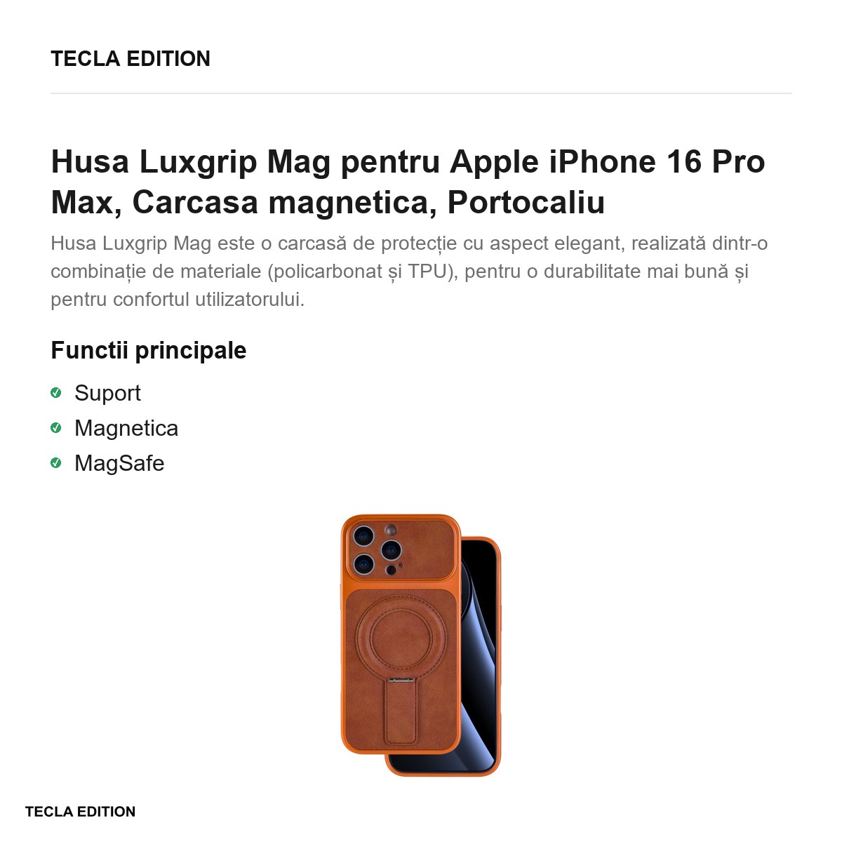 Husa Luxgrip Mag pentru Apple iPhone 16 Pro Max, Carcasa magnetica, Portocaliu [2]