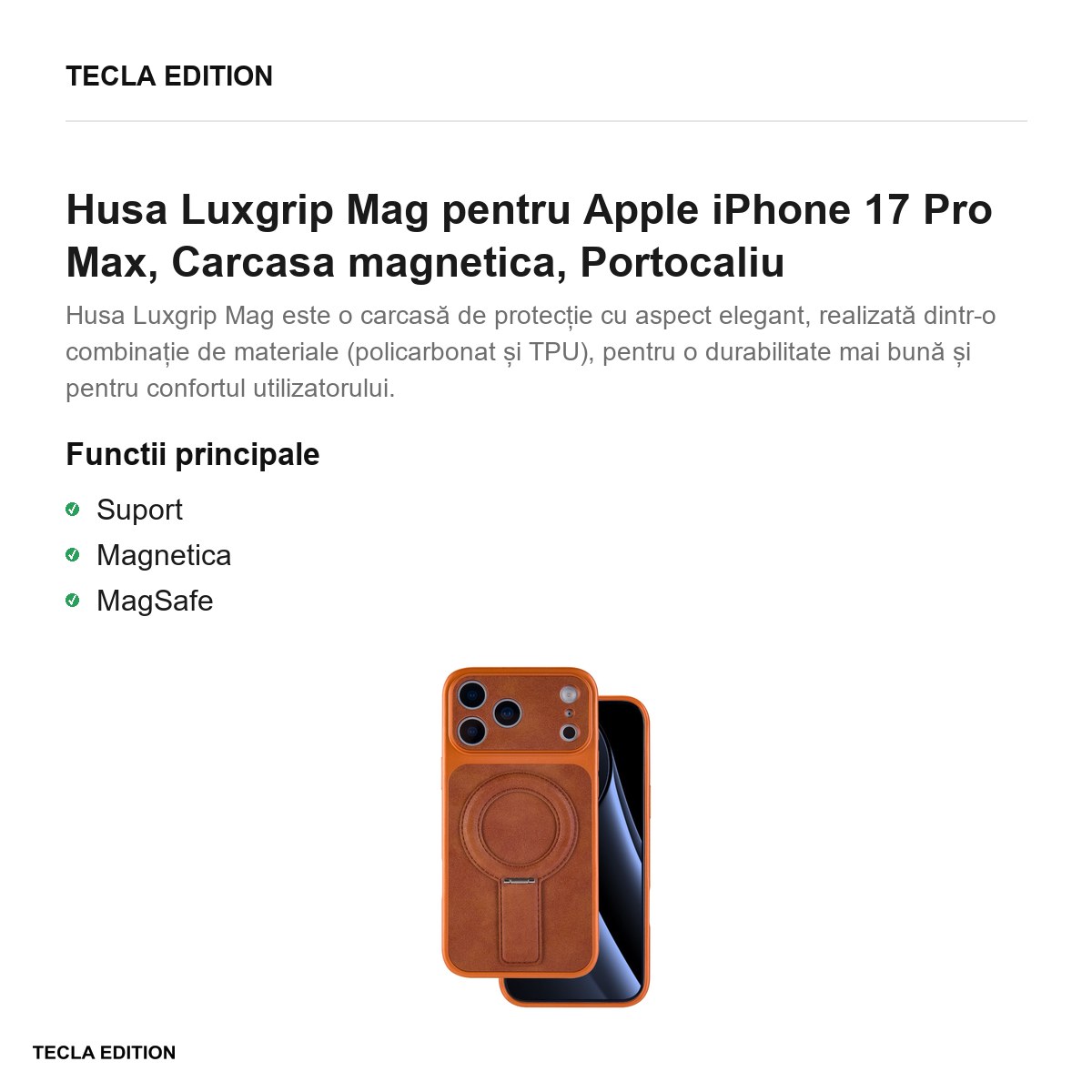 Husa Luxgrip Mag pentru Apple iPhone 17 Pro Max, Carcasa magnetica, Portocaliu [2]