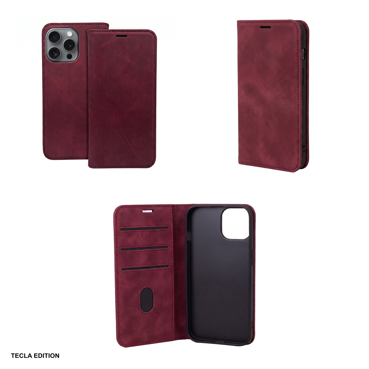 Husa Smart Suede pentru Apple iPhone 16e, iPhone 17e, tip carte, Visiniu [5]