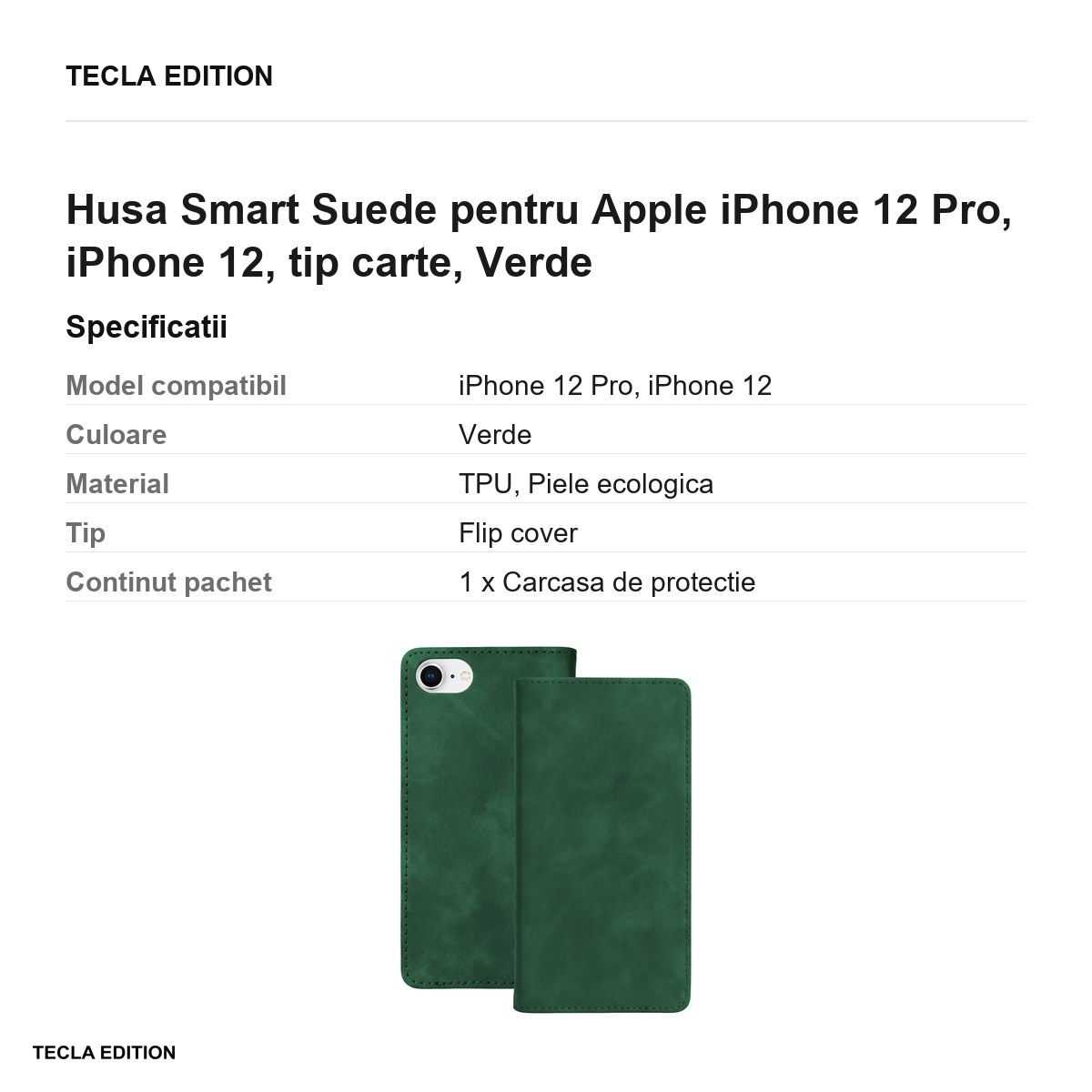 Husa Smart Suede pentru Apple iPhone 12 Pro, iPhone 12, tip carte, Verde [3]